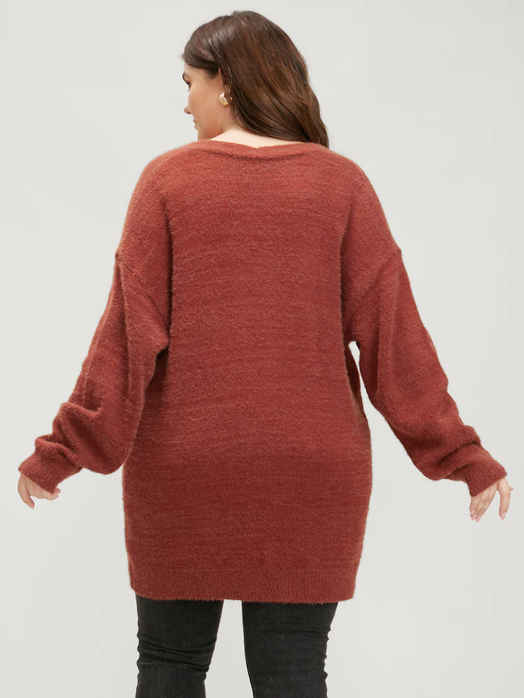 Solid Pointelle Knit Pocket Button Front Heather Cardigan - Image 5