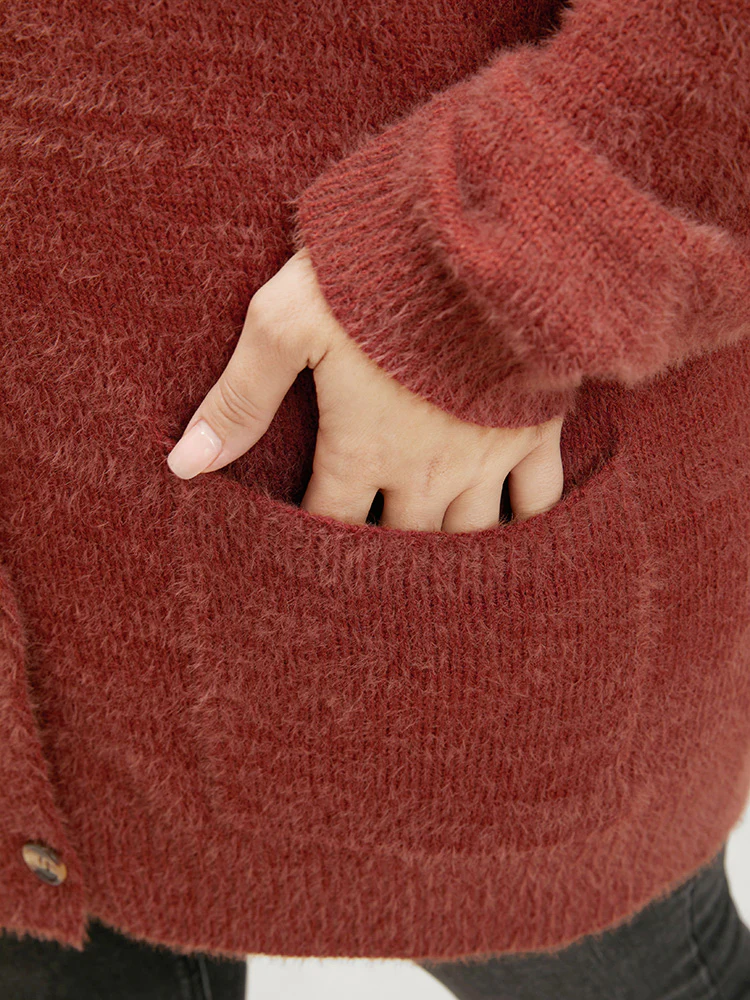 Solid Pointelle Knit Pocket Button Front Heather Cardigan - Image 6