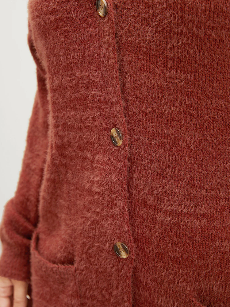Solid Pointelle Knit Pocket Button Front Heather Cardigan - Image 7