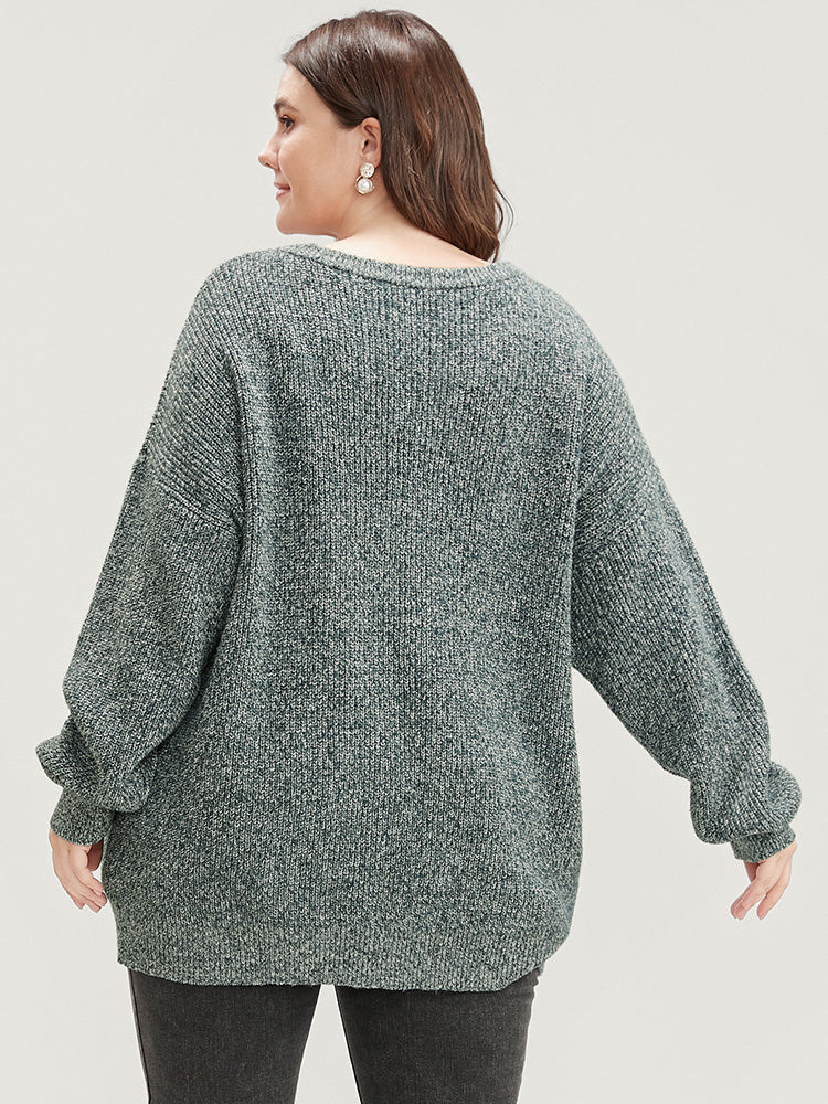Solid Pointelle Knit Round Neck Cut Out Heather Knit Top - Image 6