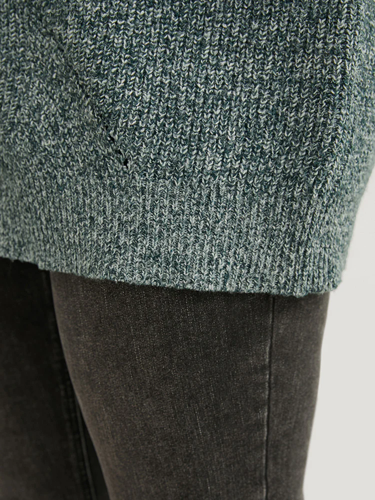 Solid Pointelle Knit Round Neck Cut Out Heather Knit Top - Image 8