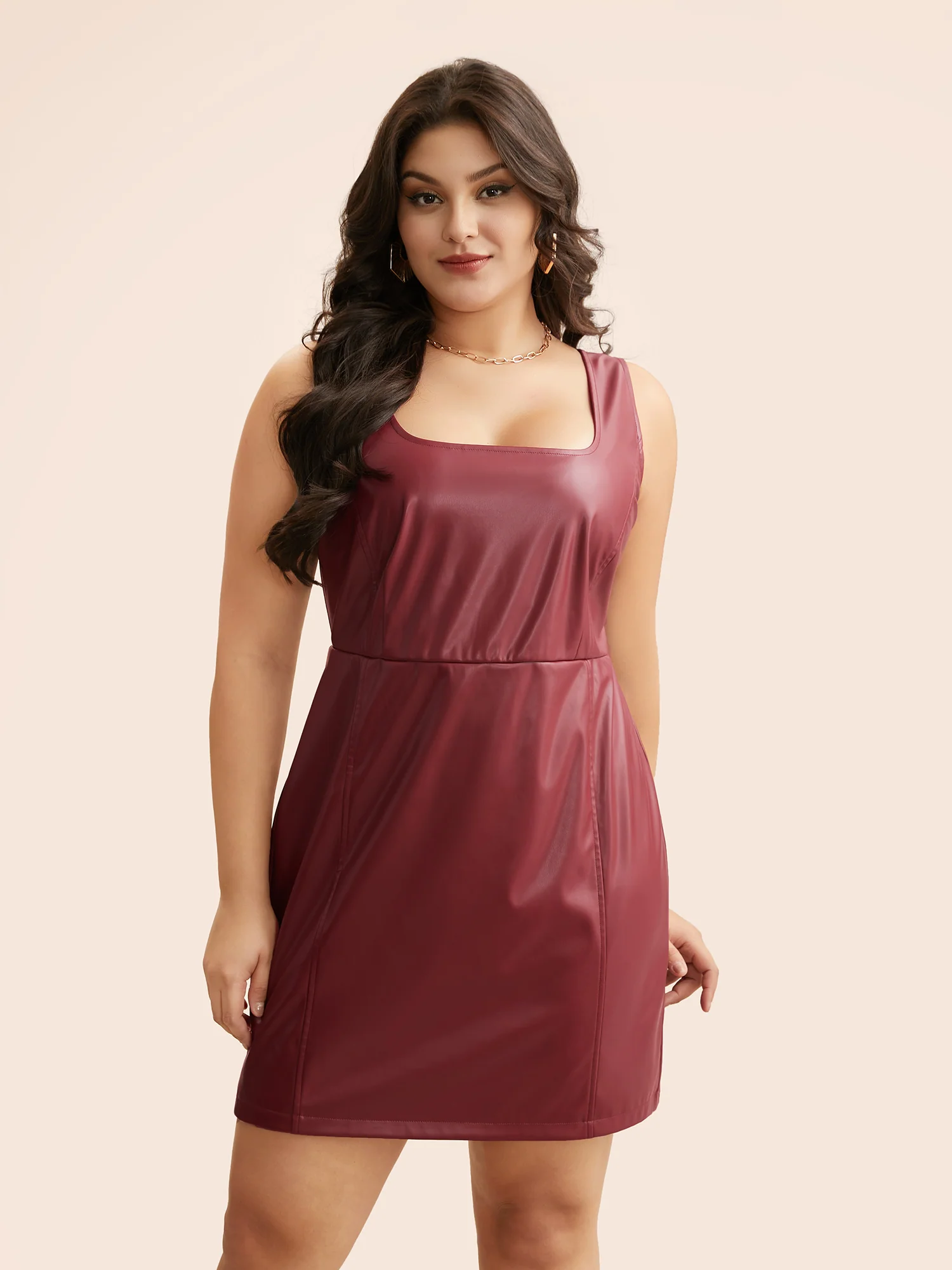Solid PU Leather Bodycon Dress - Image 3