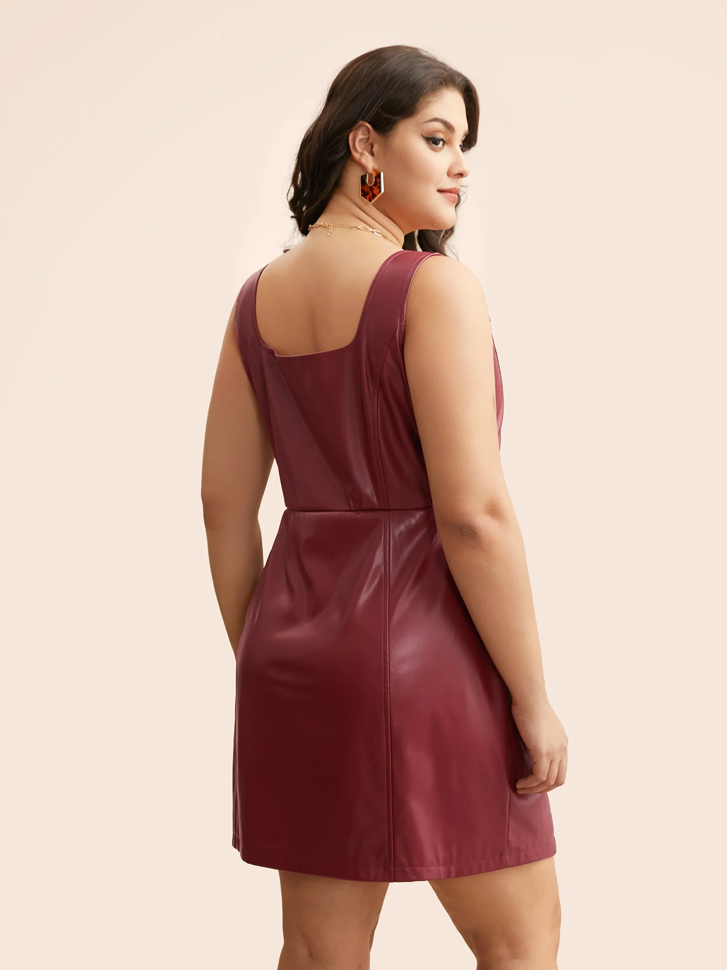 Solid PU Leather Bodycon Dress - Image 4