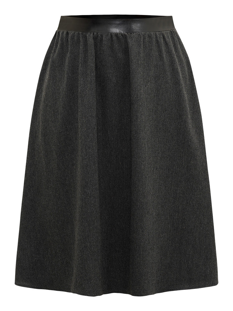 Solid PU Patchwork Pocket Elastic Waist Skirt - Image 7