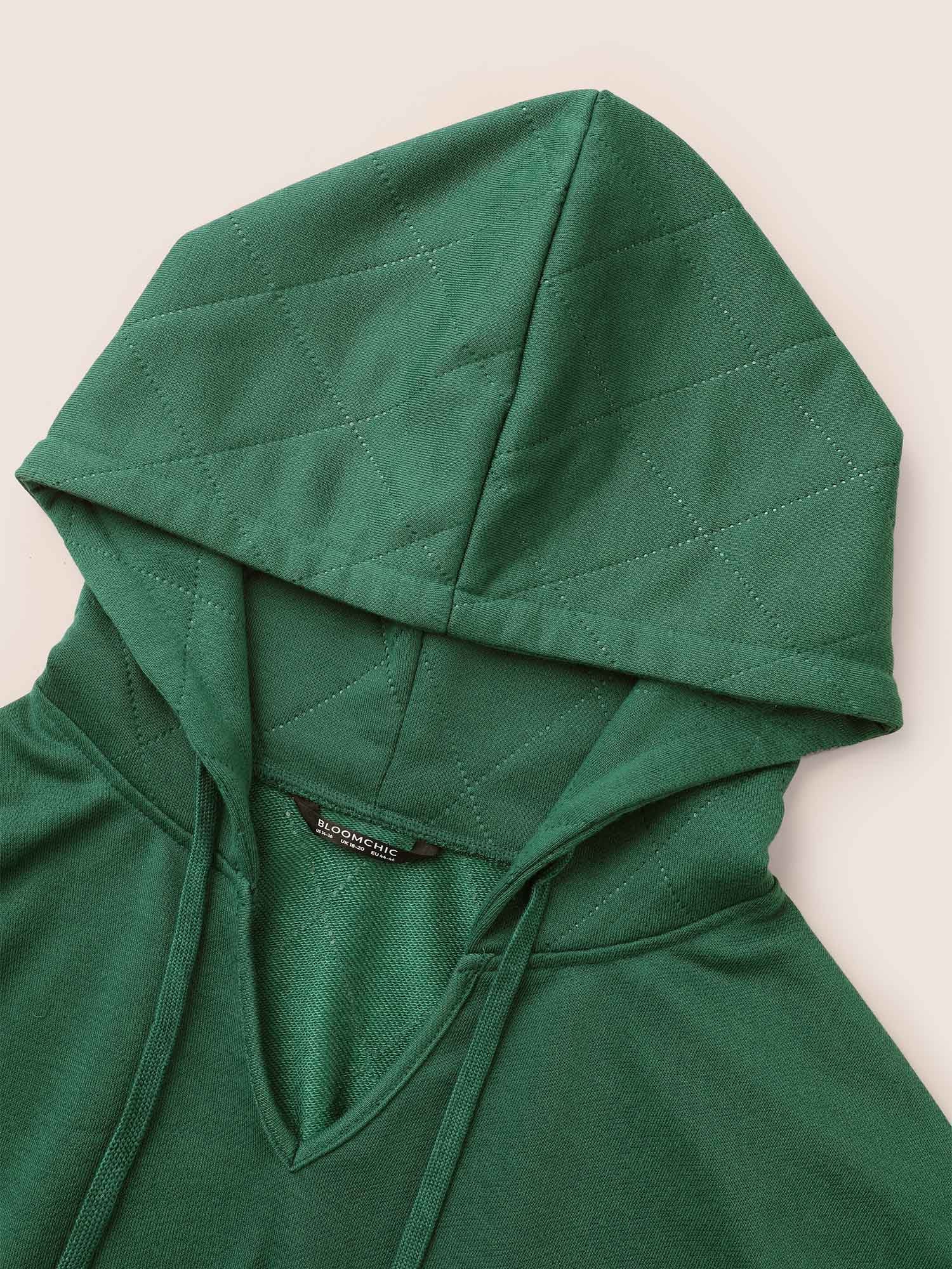 Solid Quilted Kangaroo Pocket Hooded Sweatshirt - Image 5