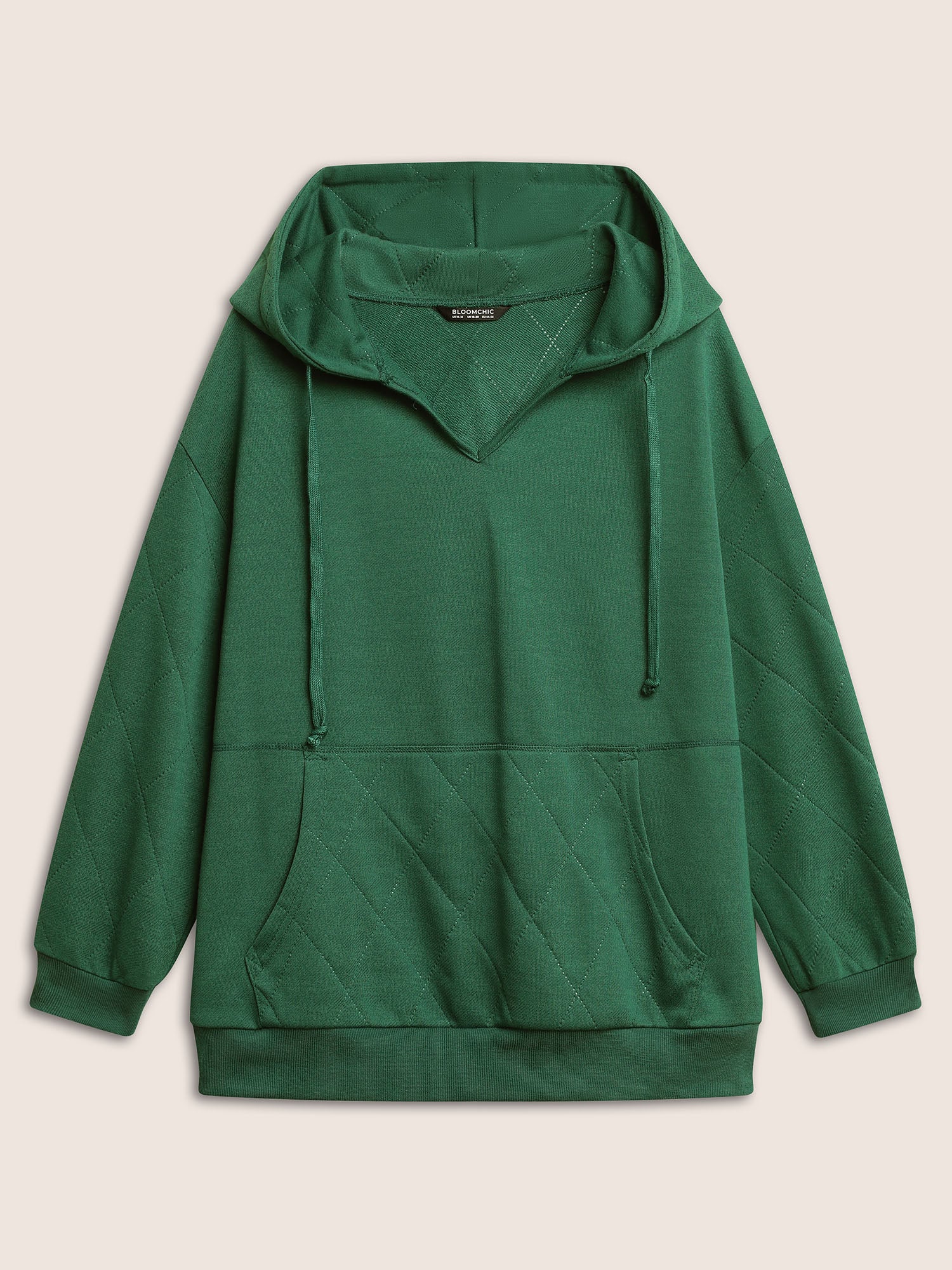 Solid Quilted Kangaroo Pocket Hooded Sweatshirt - Image 7