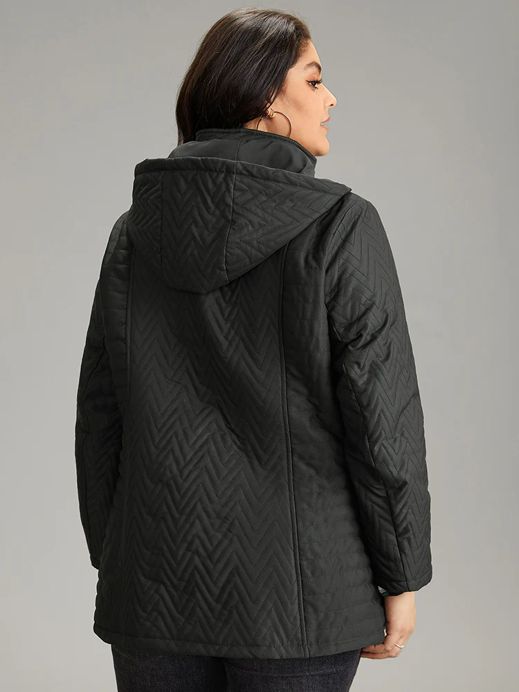 Solid Quilted Zipper Fly Hooded Cotton Jacket - Image 2