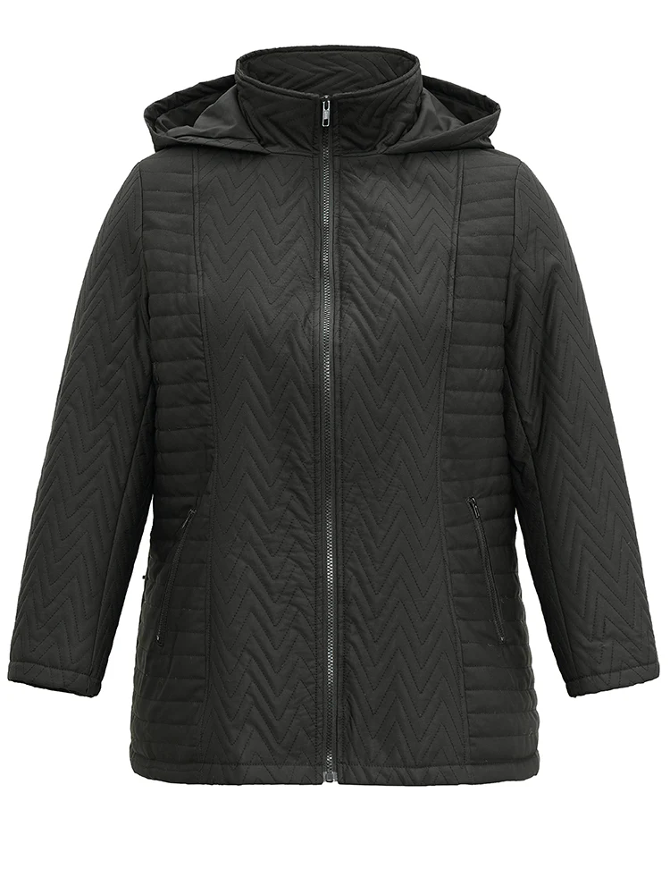 Solid Quilted Zipper Fly Hooded Cotton Jacket - Image 6