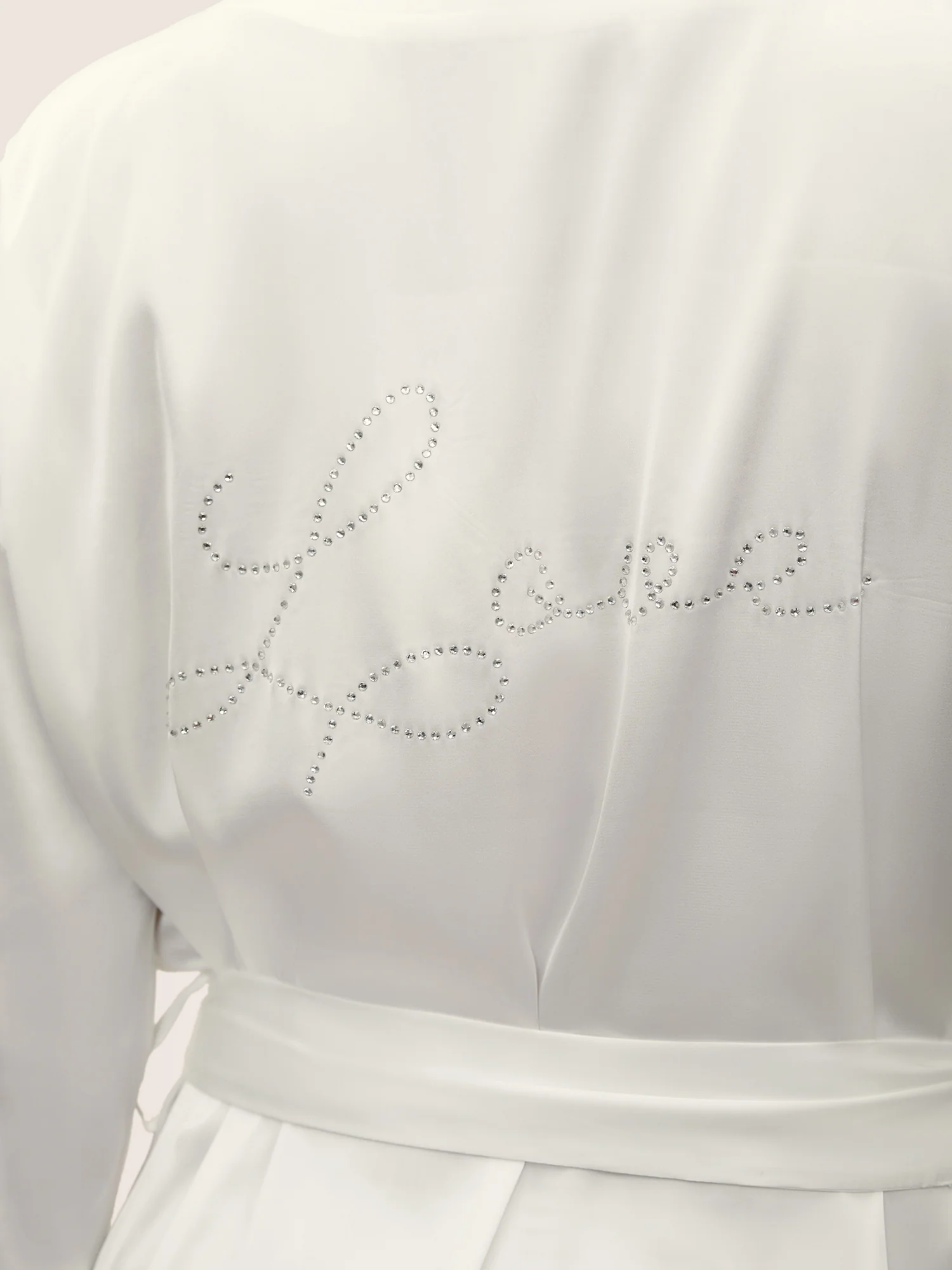 Solid Rhinestone Flutter Sleeve Belted Robe - Image 2