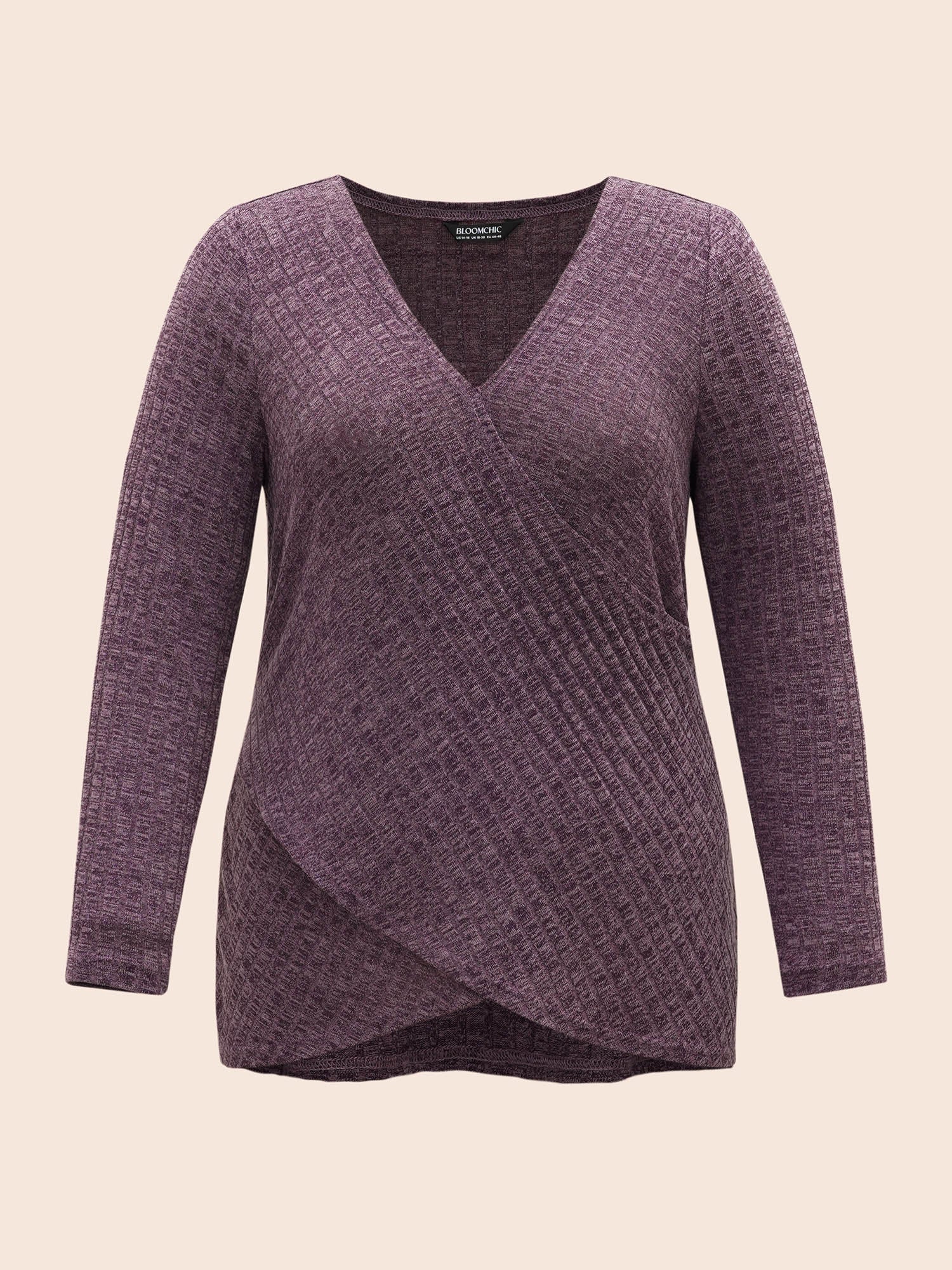 Solid Rib Knit Wrap Jersey Top - Image 11