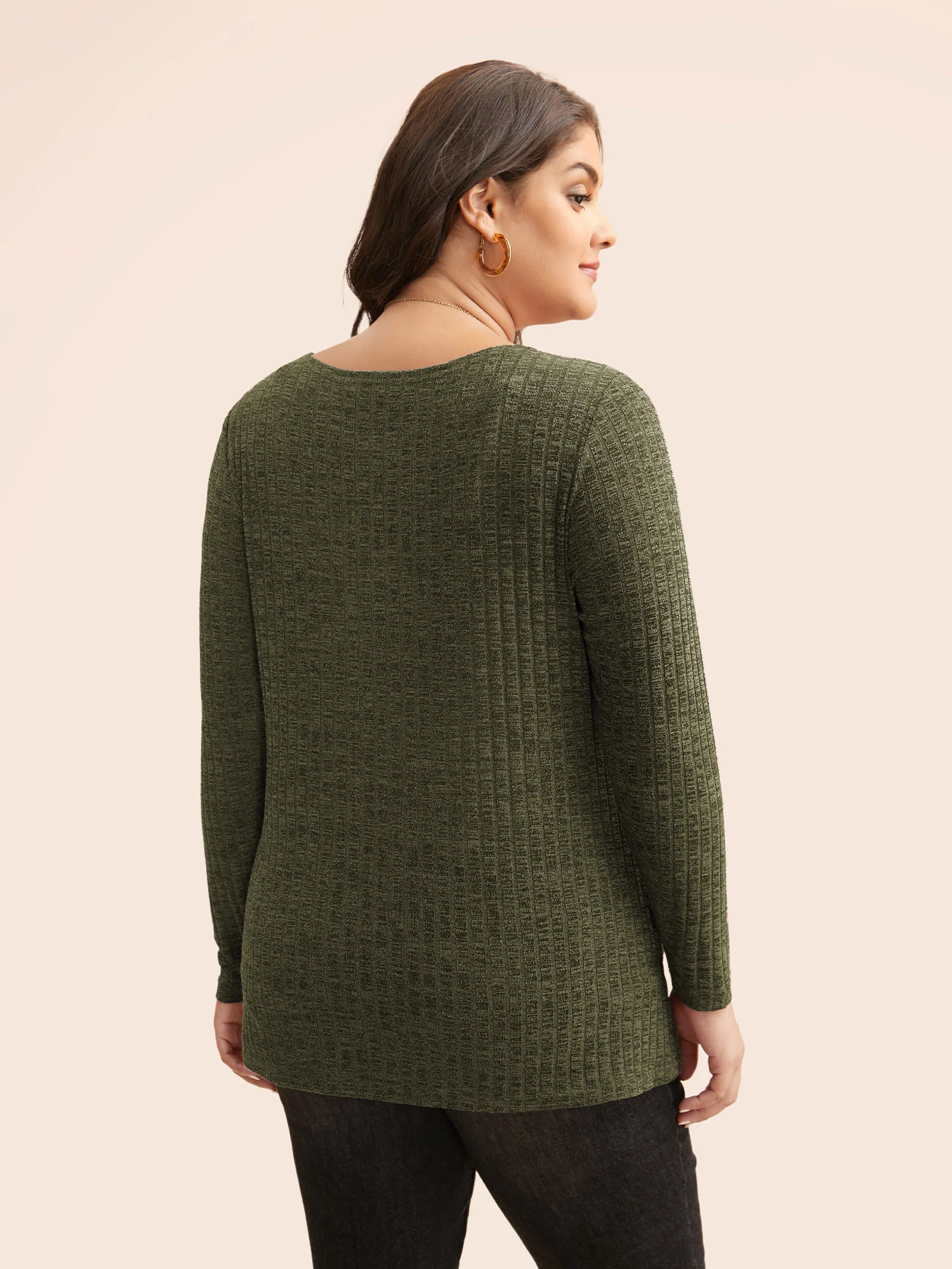 Solid Rib Knit Wrap Jersey Top - Image 2