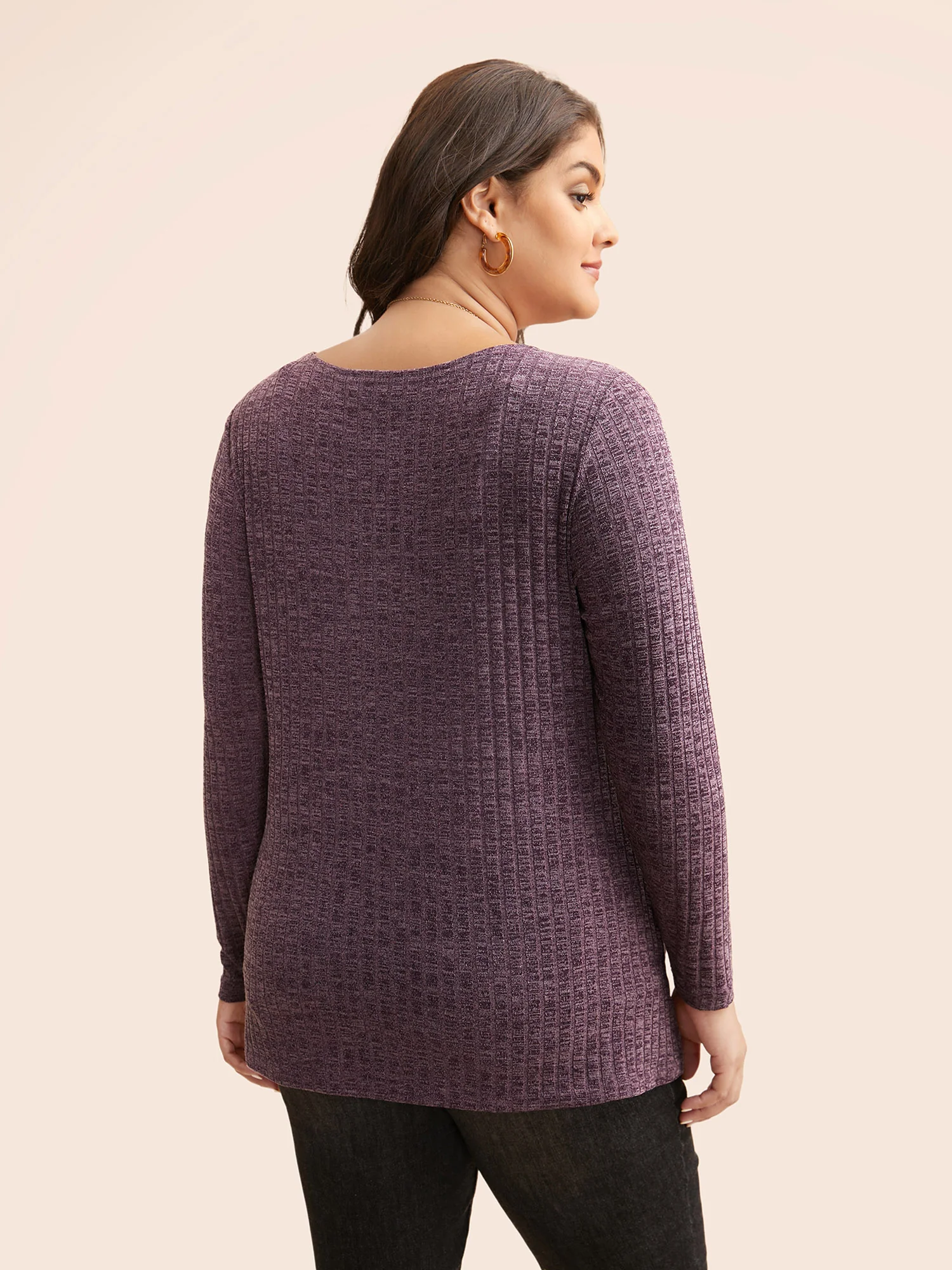 Solid Rib Knit Wrap Jersey Top - Image 6