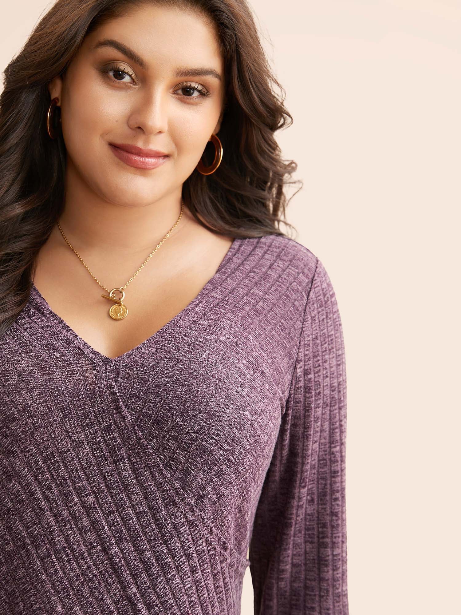 Solid Rib Knit Wrap Jersey Top - Image 8