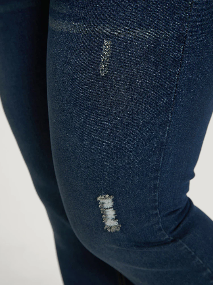 Solid Ripped Pocket Roll Hem Jeans - Image 8