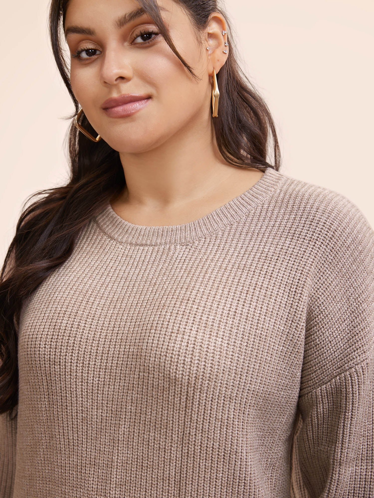Solid Round Neck Drop Shoulder Pullover - Image 4