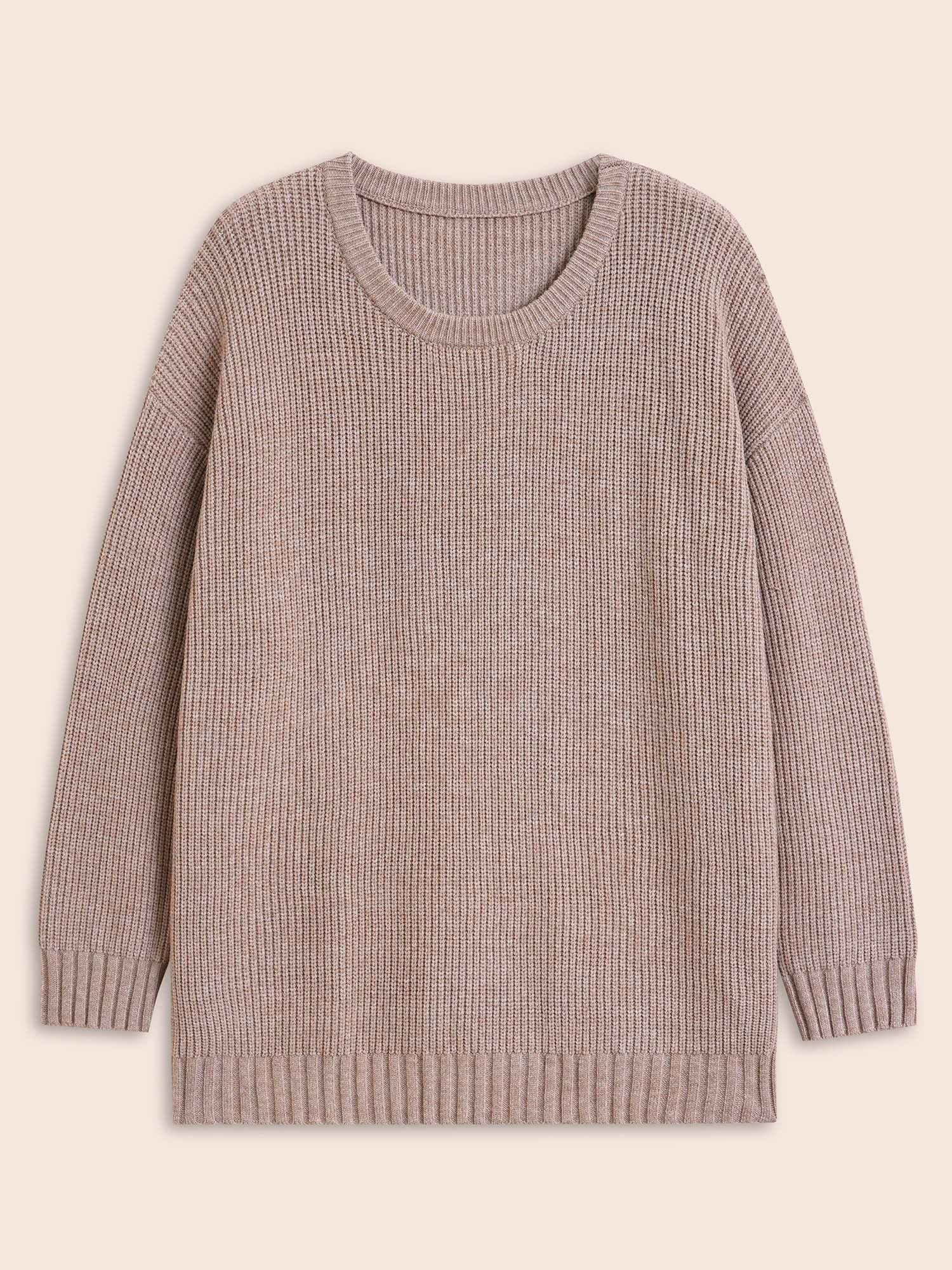 Solid Round Neck Drop Shoulder Pullover - Image 6