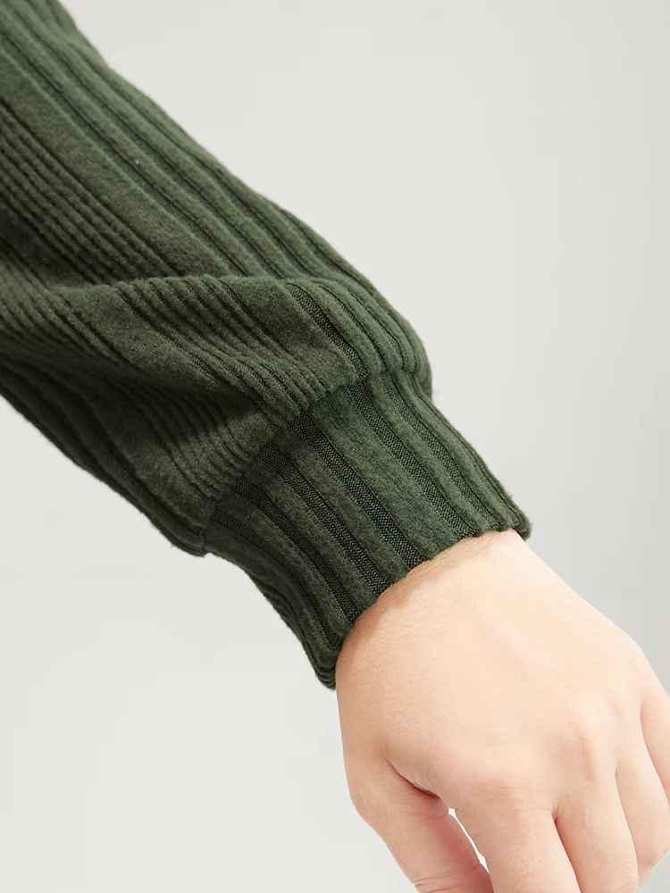 Solid Round Neck Pearls Beaded Rib Knit Sweatshirt - Image 8