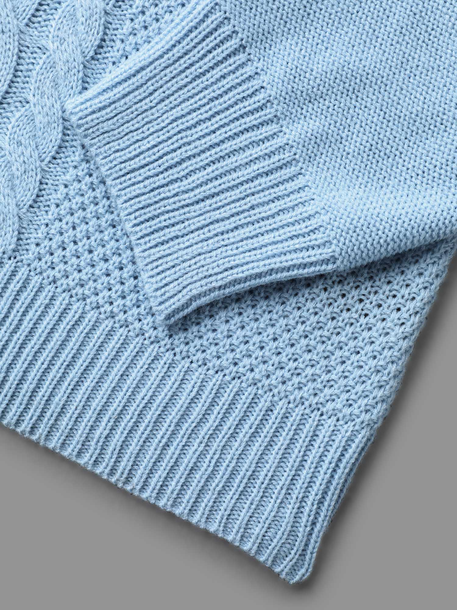 Solid Round Neck Plisse Cable Knit Pullover - Image 7