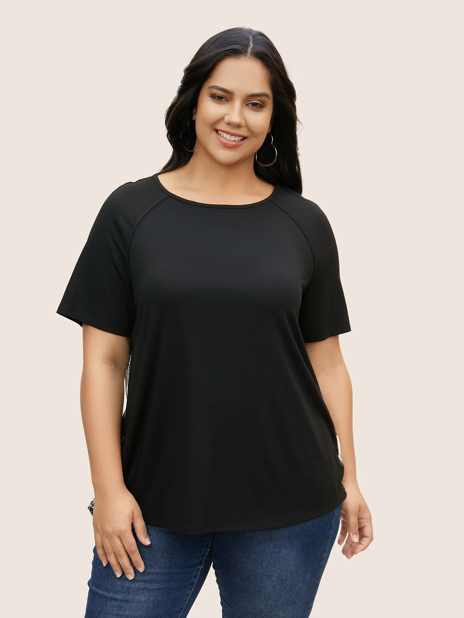 Solid Round Neck Raglan sleeve T-shirt - Image 2