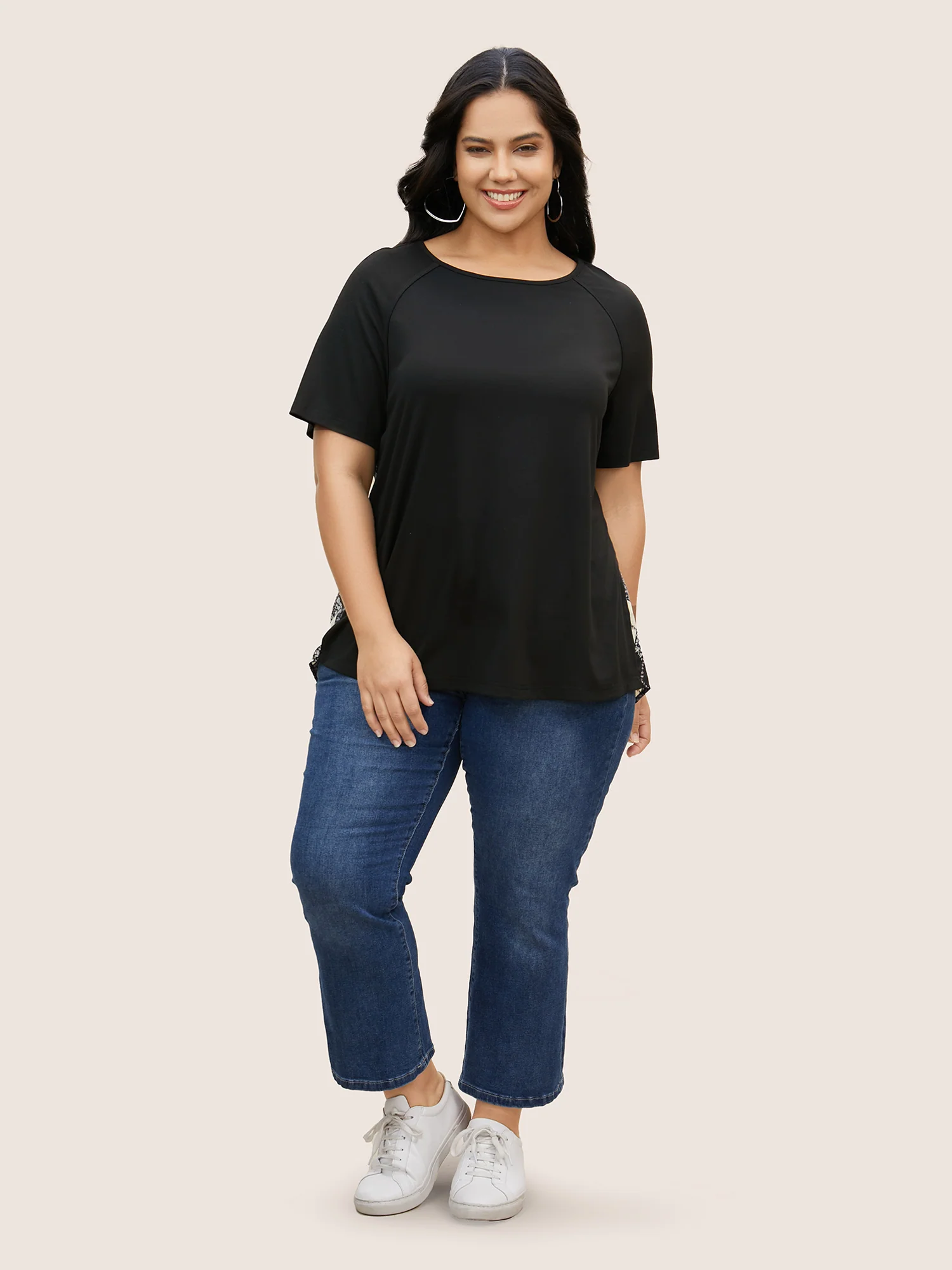 Solid Round Neck Raglan sleeve T-shirt - Image 4
