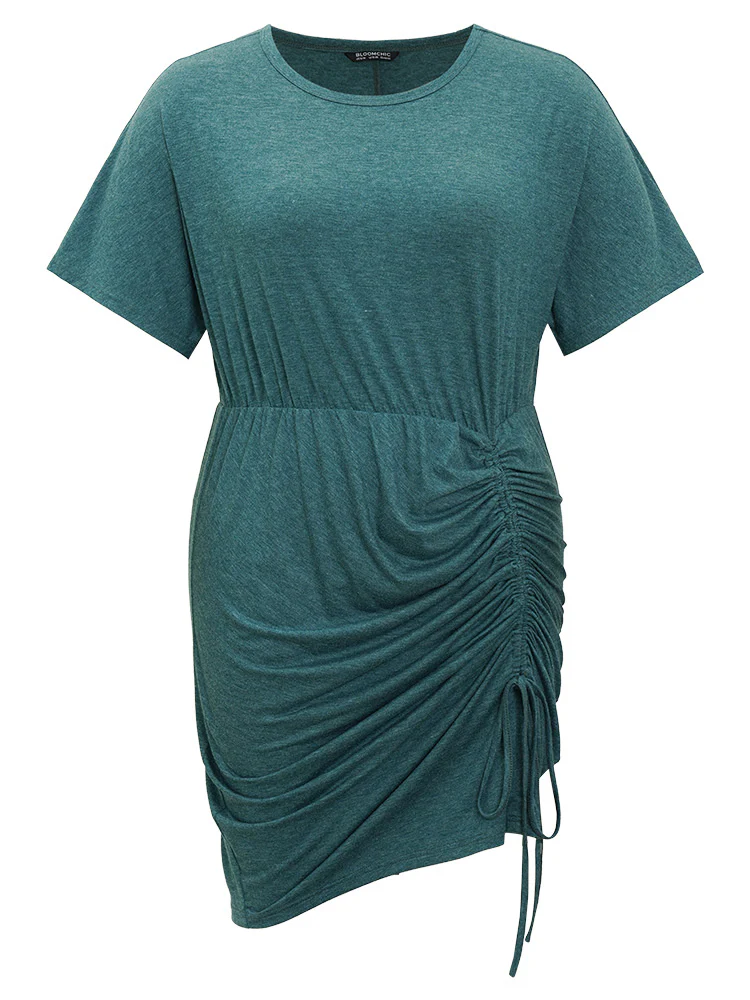 Solid Ruched Drawstring Hem Bodycon Dress - Image 10