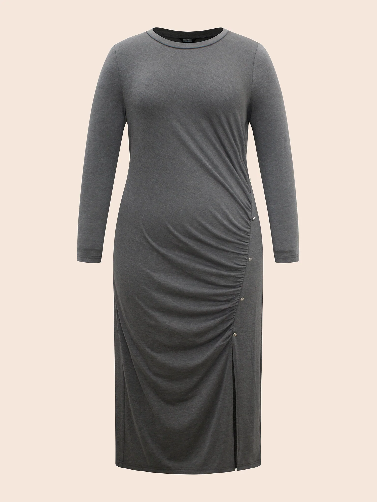 Solid Ruched Split Hem Dress - Image 7