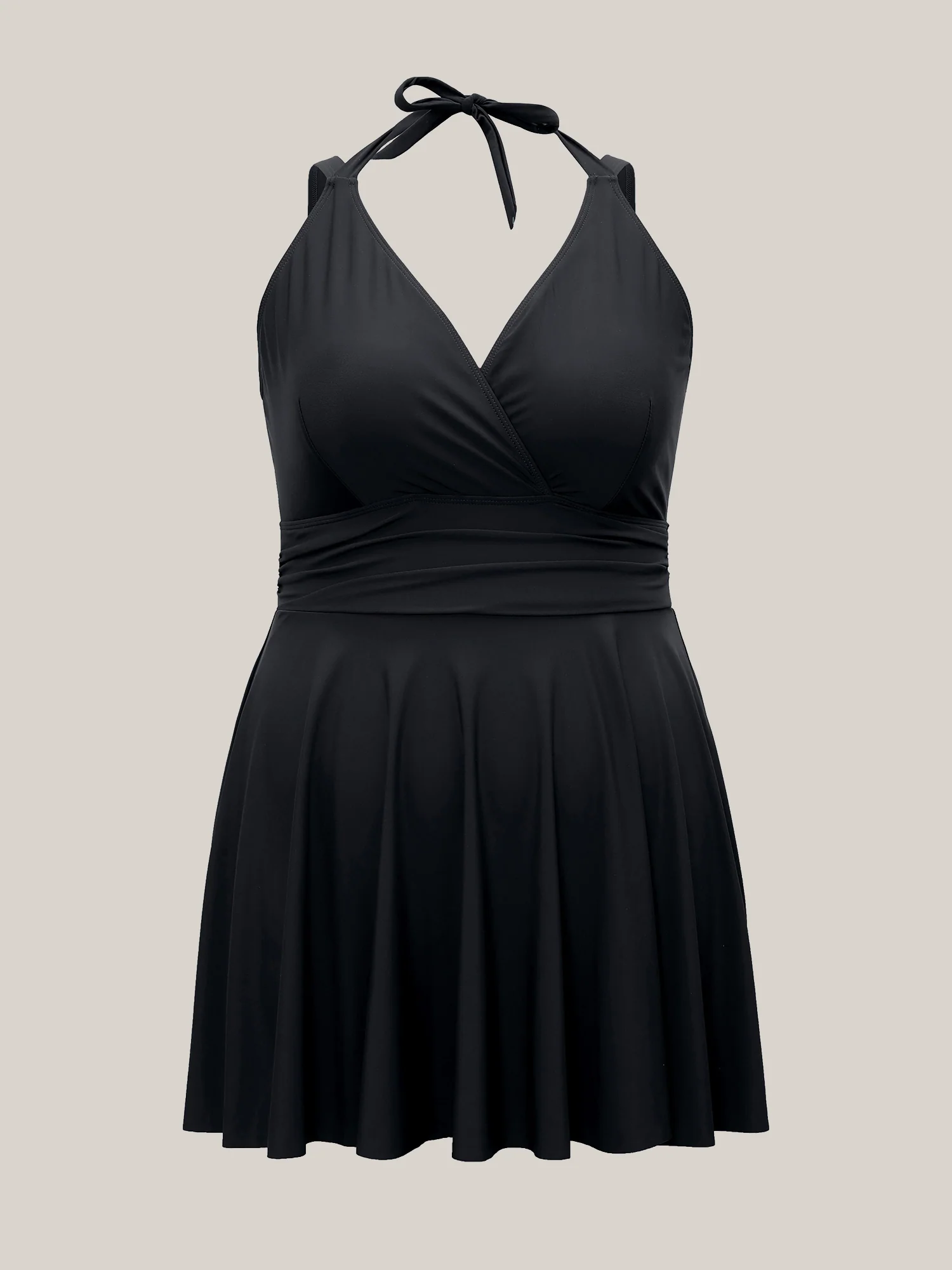 Solid Ruffle Hem Empire Waist Halter Neck Swim Dress - Image 18