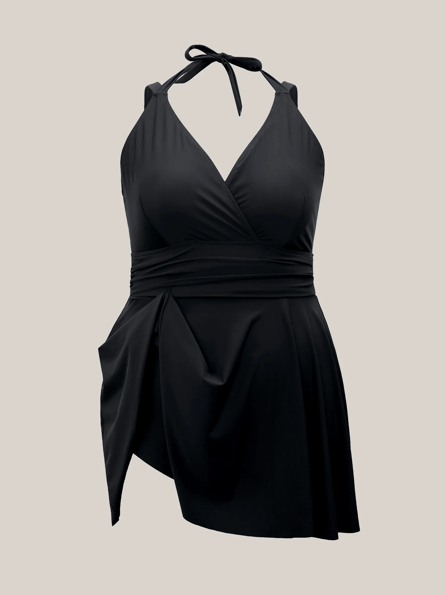 Solid Ruffle Hem Empire Waist Halter Neck Swim Dress - Image 19