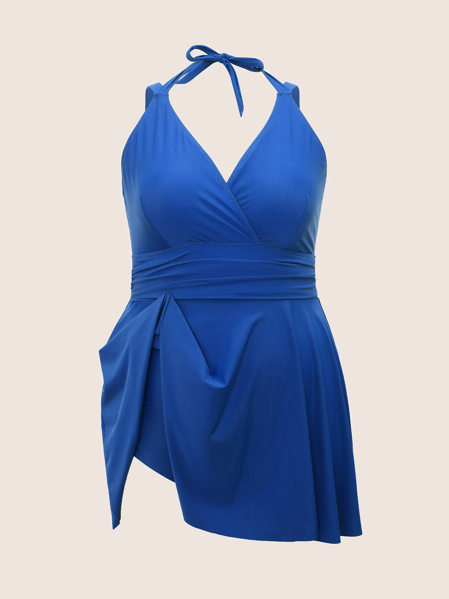 Solid Ruffle Hem Empire Waist Halter Neck Swim Dress - Image 33