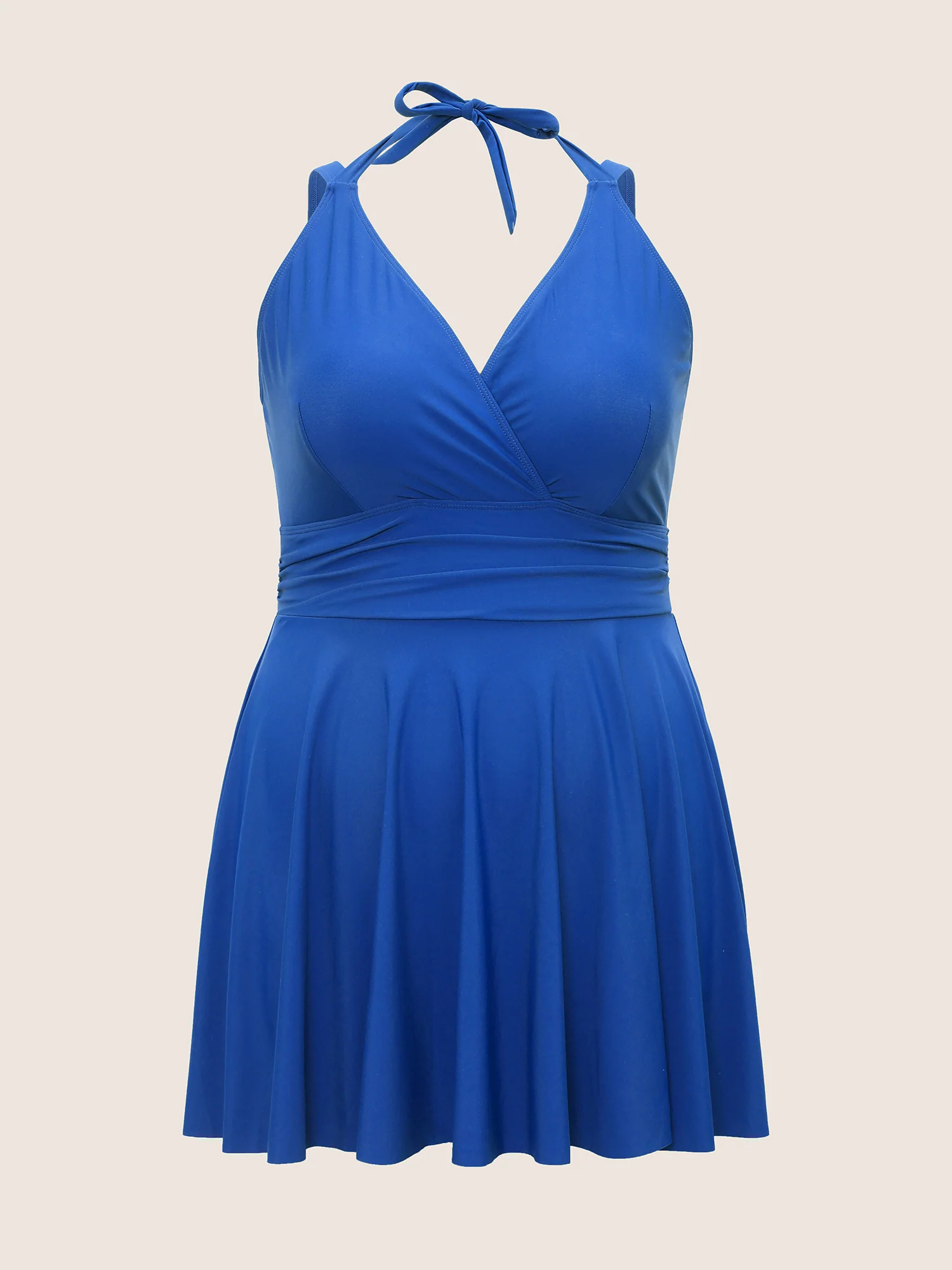 Solid Ruffle Hem Empire Waist Halter Neck Swim Dress - Image 34