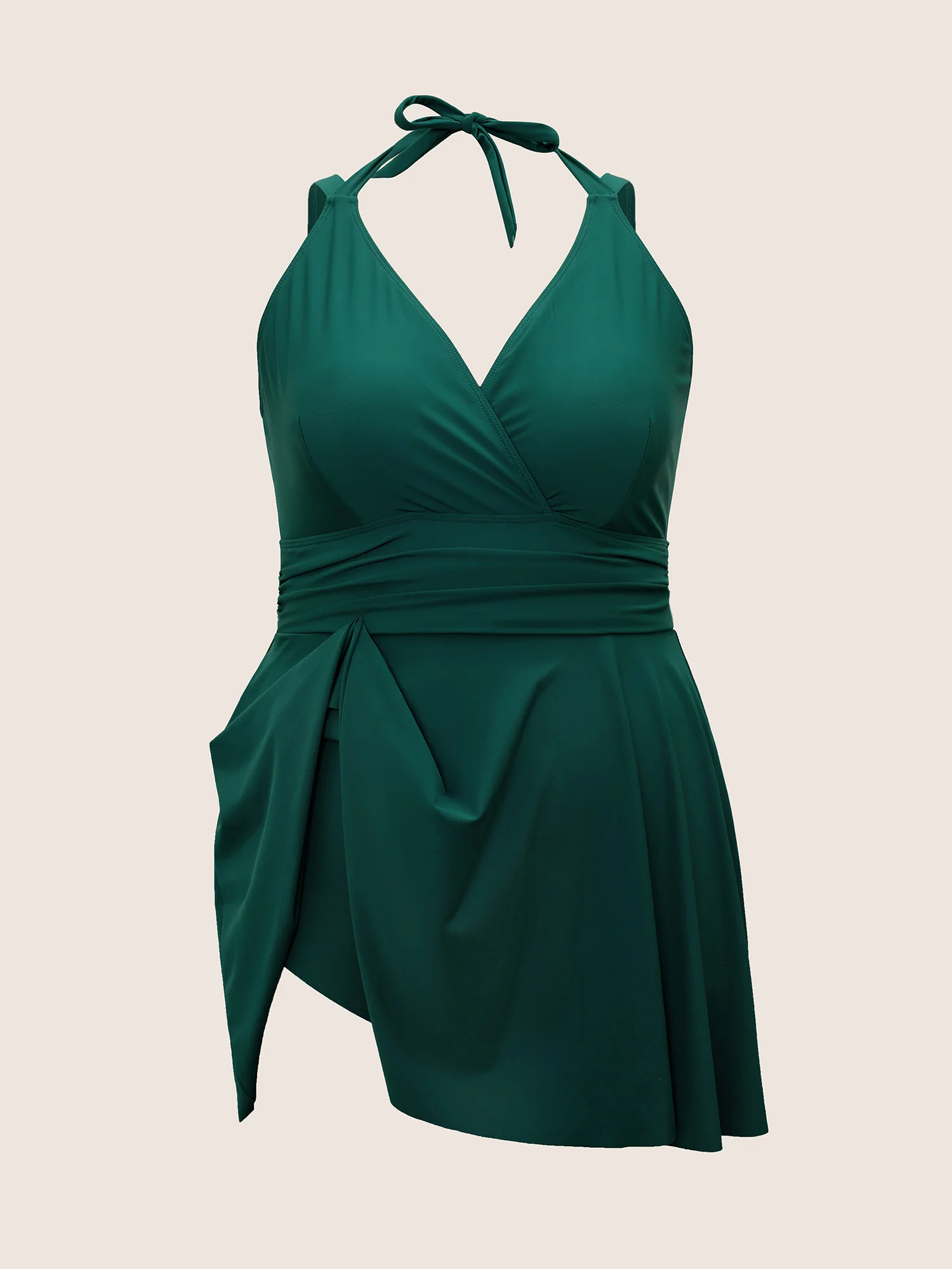 Solid Ruffle Hem Empire Waist Halter Neck Swim Dress - Image 41