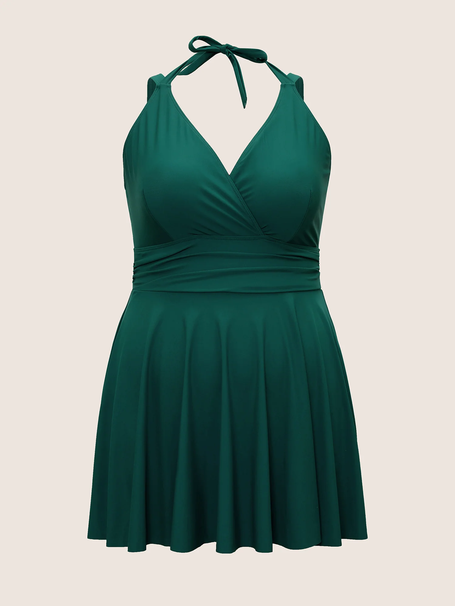 Solid Ruffle Hem Empire Waist Halter Neck Swim Dress - Image 42