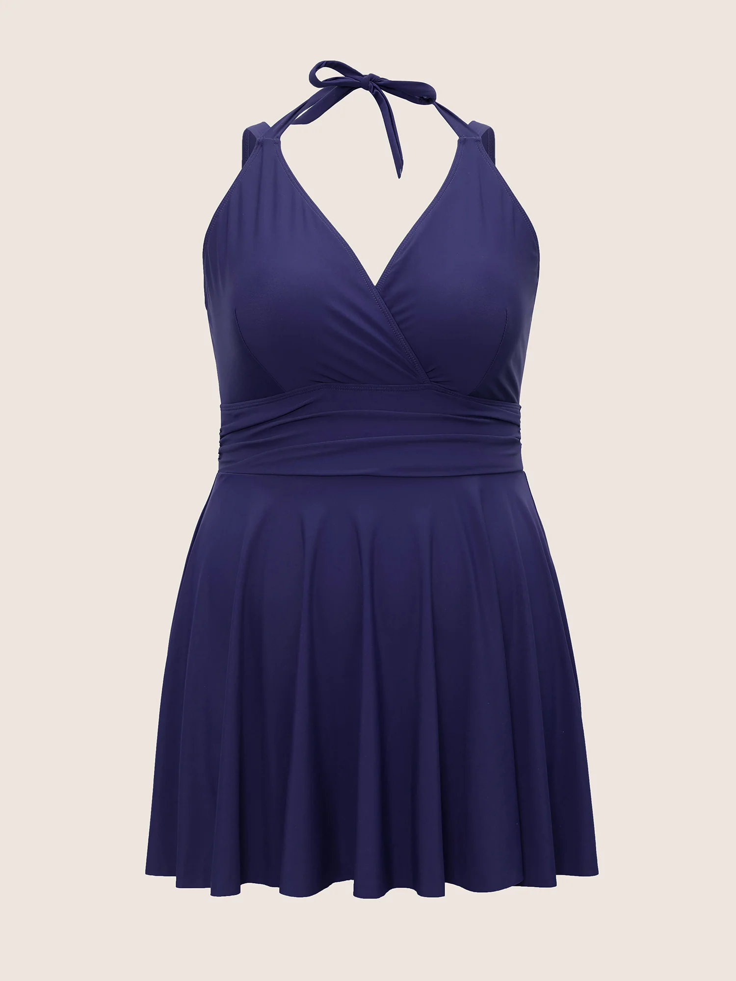Solid Ruffle Hem Empire Waist Halter Neck Swim Dress - Image 50