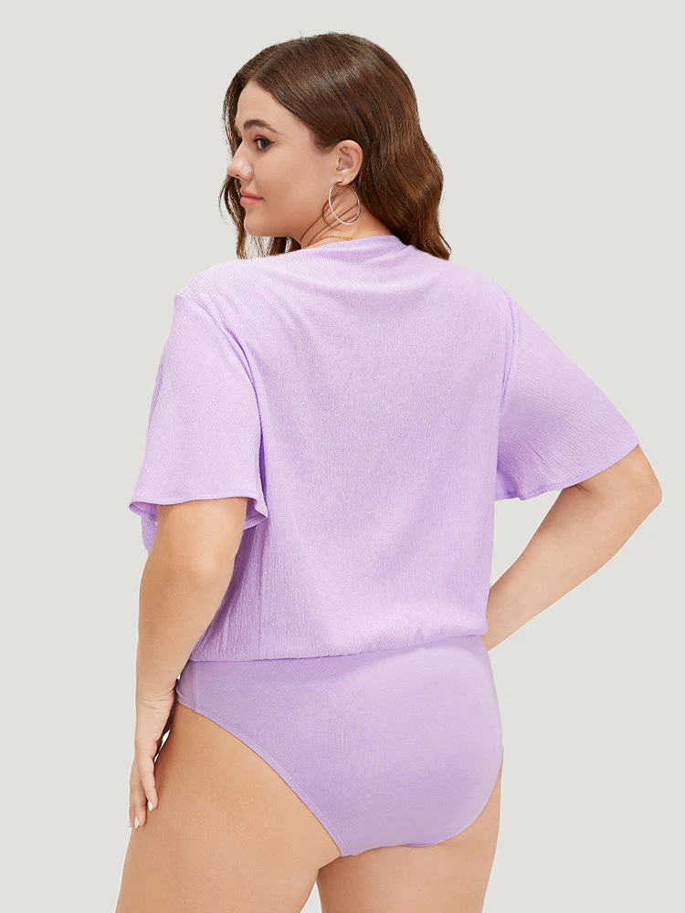 Solid Ruffle Sleeve V Neck Ruched Bodysuit - Image 5