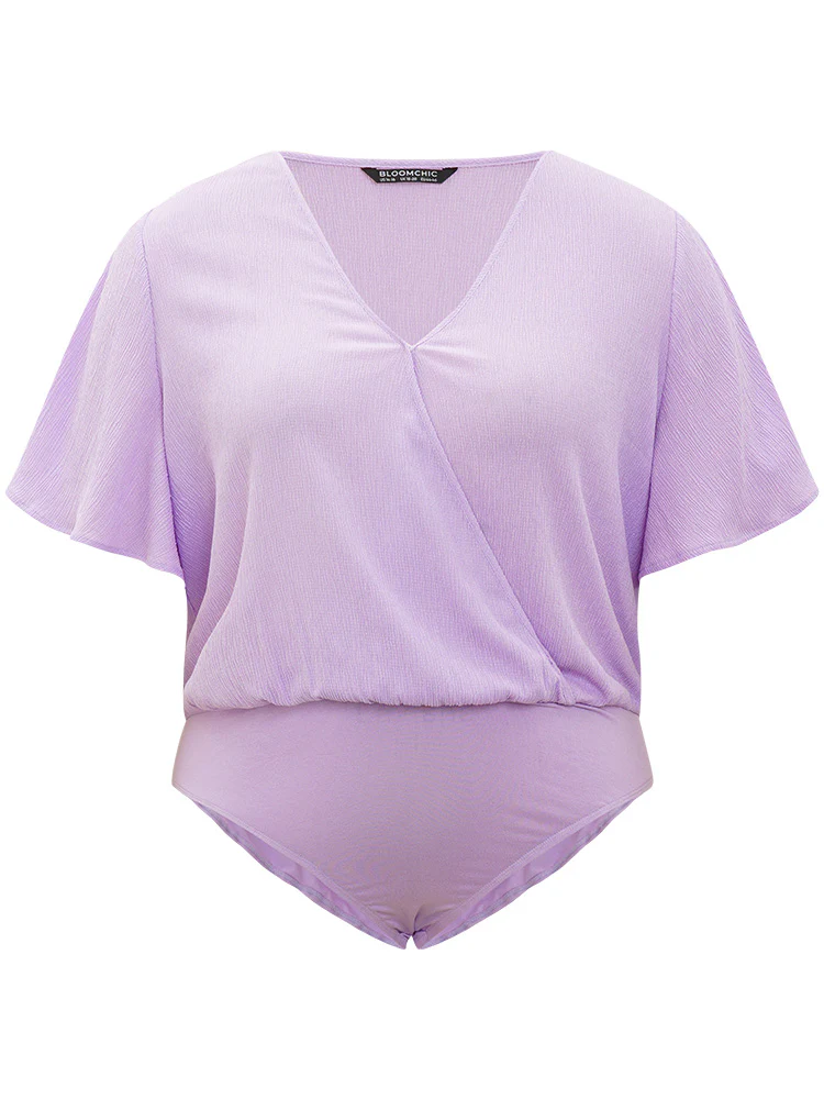 Solid Ruffle Sleeve V Neck Ruched Bodysuit - Image 7