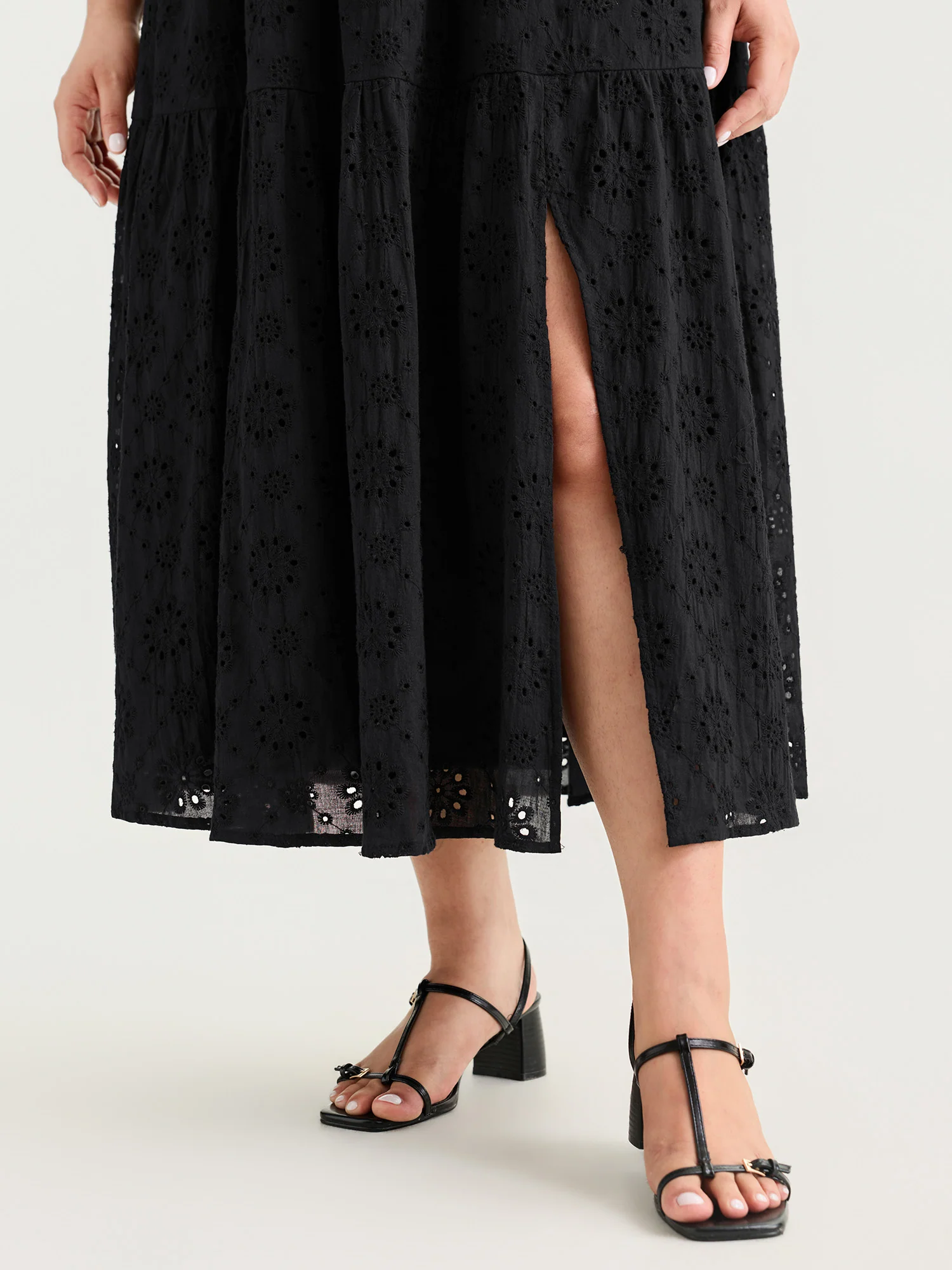 Solid Ruffle Square Neck Trim Maxi Dress - Image 3