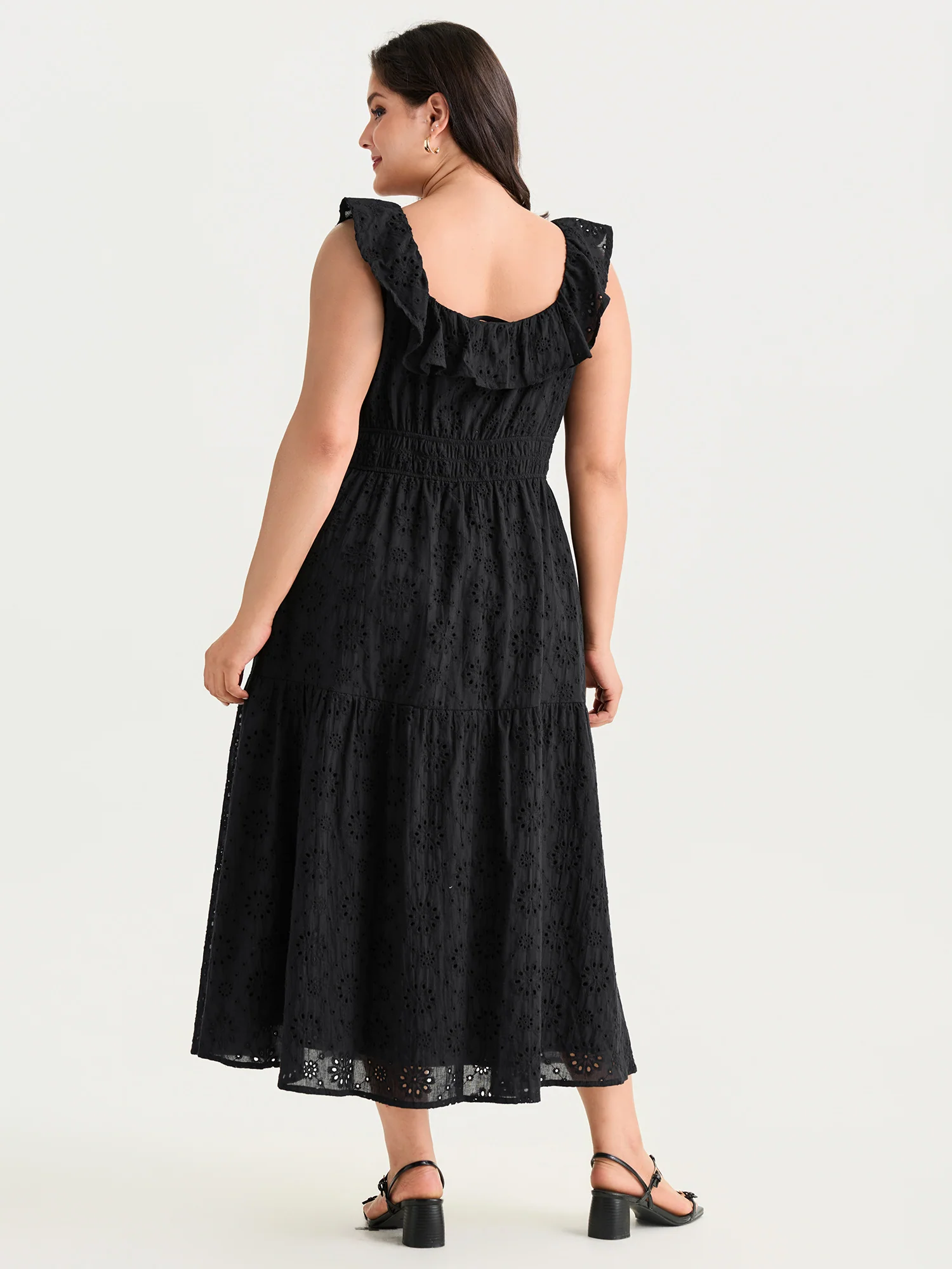 Solid Ruffle Square Neck Trim Maxi Dress - Image 4