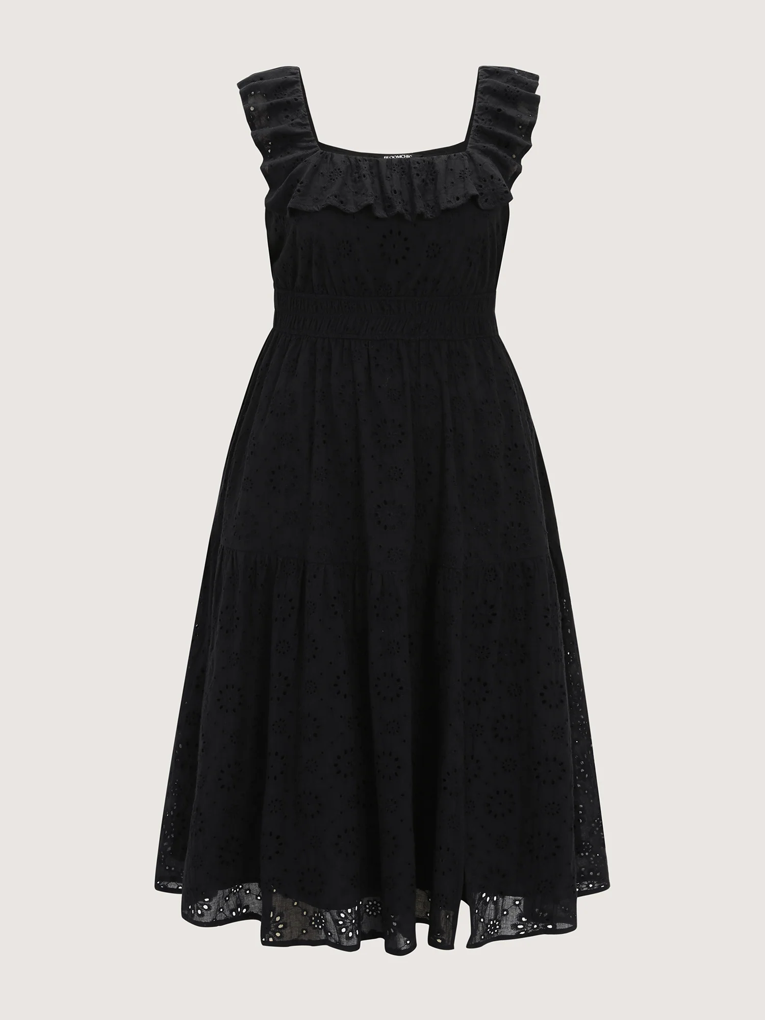Solid Ruffle Square Neck Trim Maxi Dress - Image 7