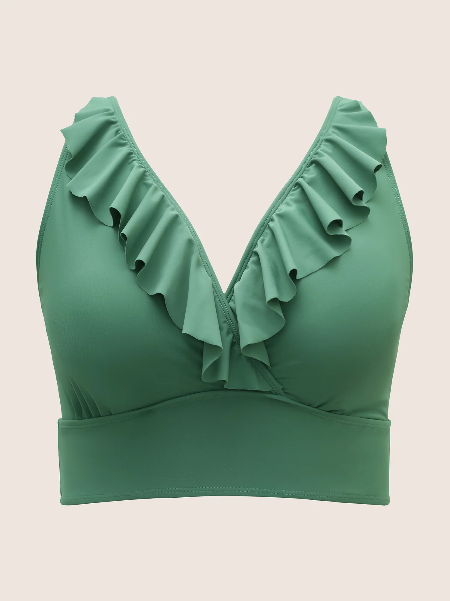 Solid Ruffle Surplice Neck Trim Swim Top - Image 15