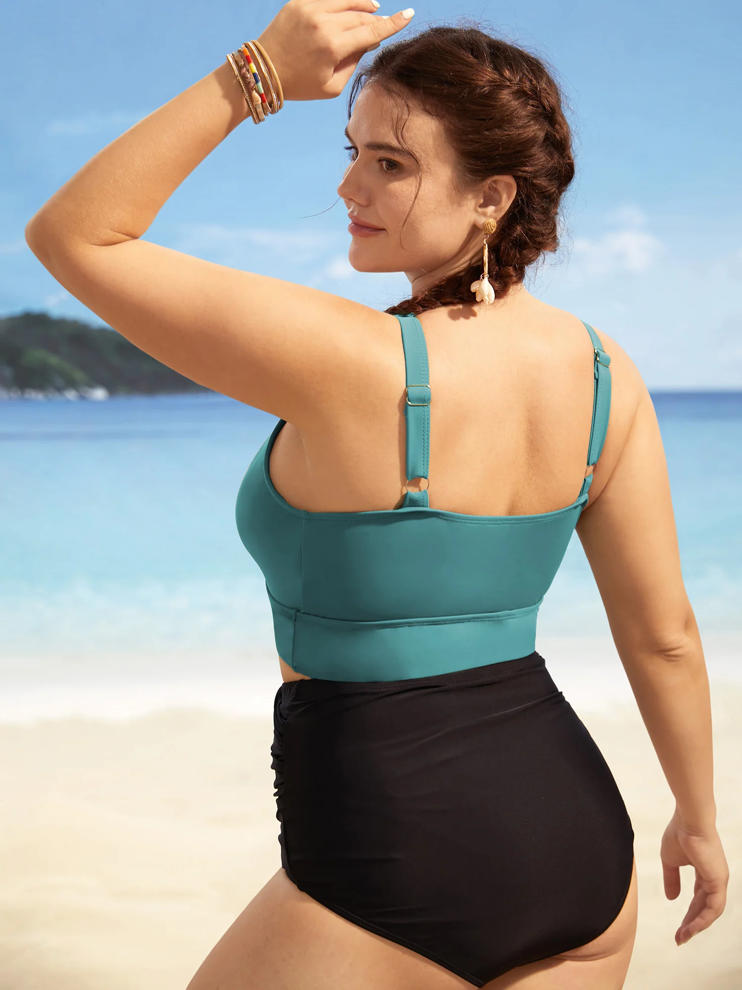Solid Ruffle Surplice Neck Trim Swim Top - Image 17