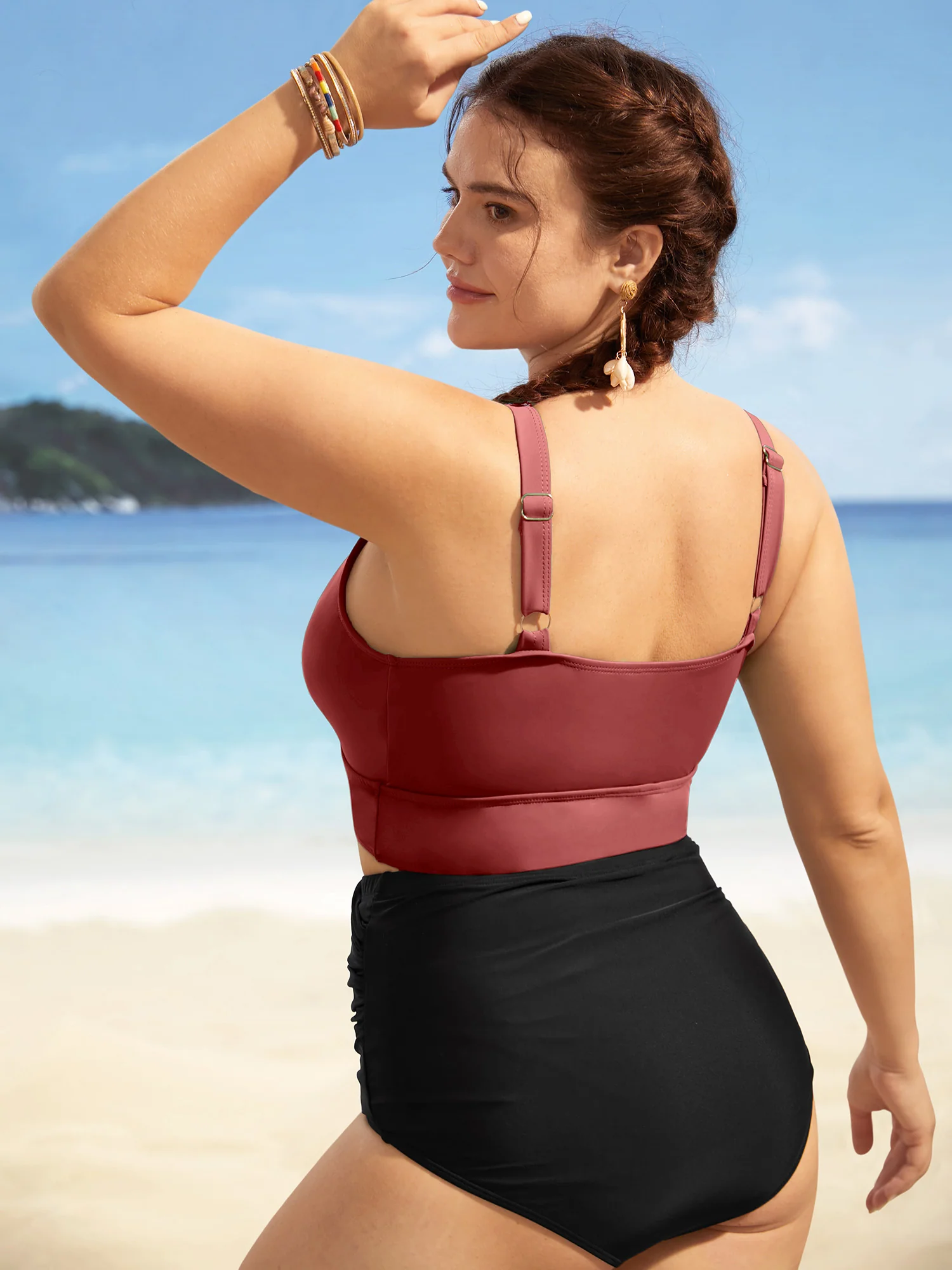 Solid Ruffle Surplice Neck Trim Swim Top - Image 6