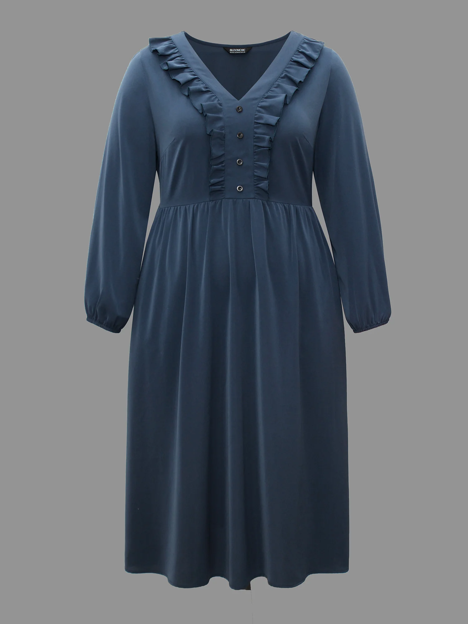 Solid Ruffle Trim Elastic Waist Midi Dress - Image 8