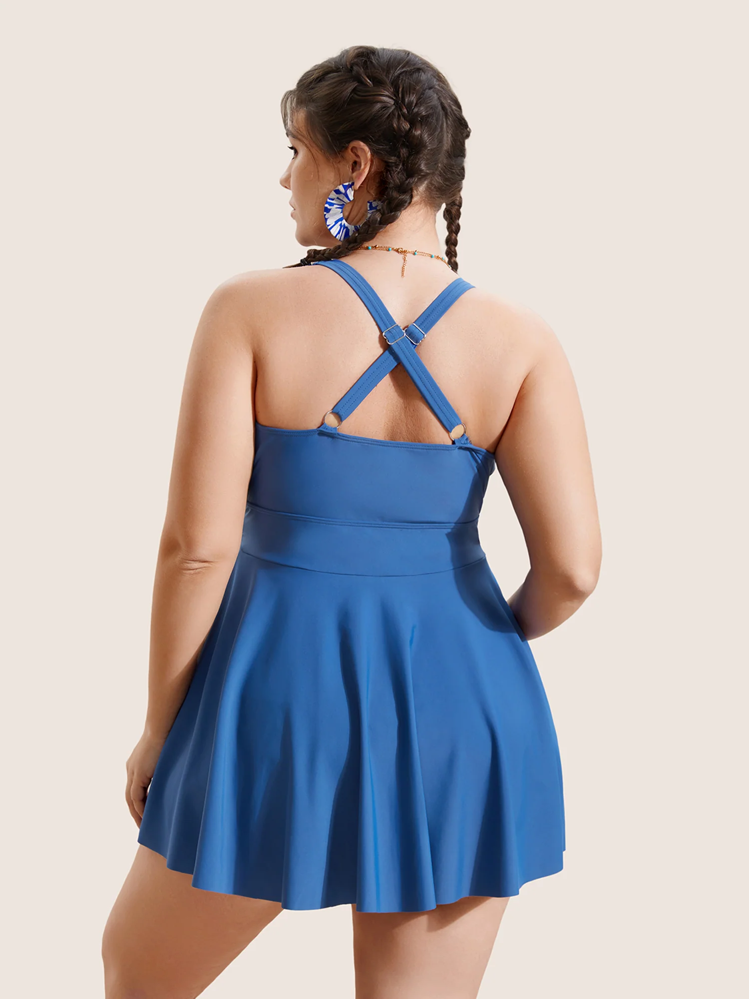 Solid Ruffle Trim Tie Knot Swim Dress - Image 2