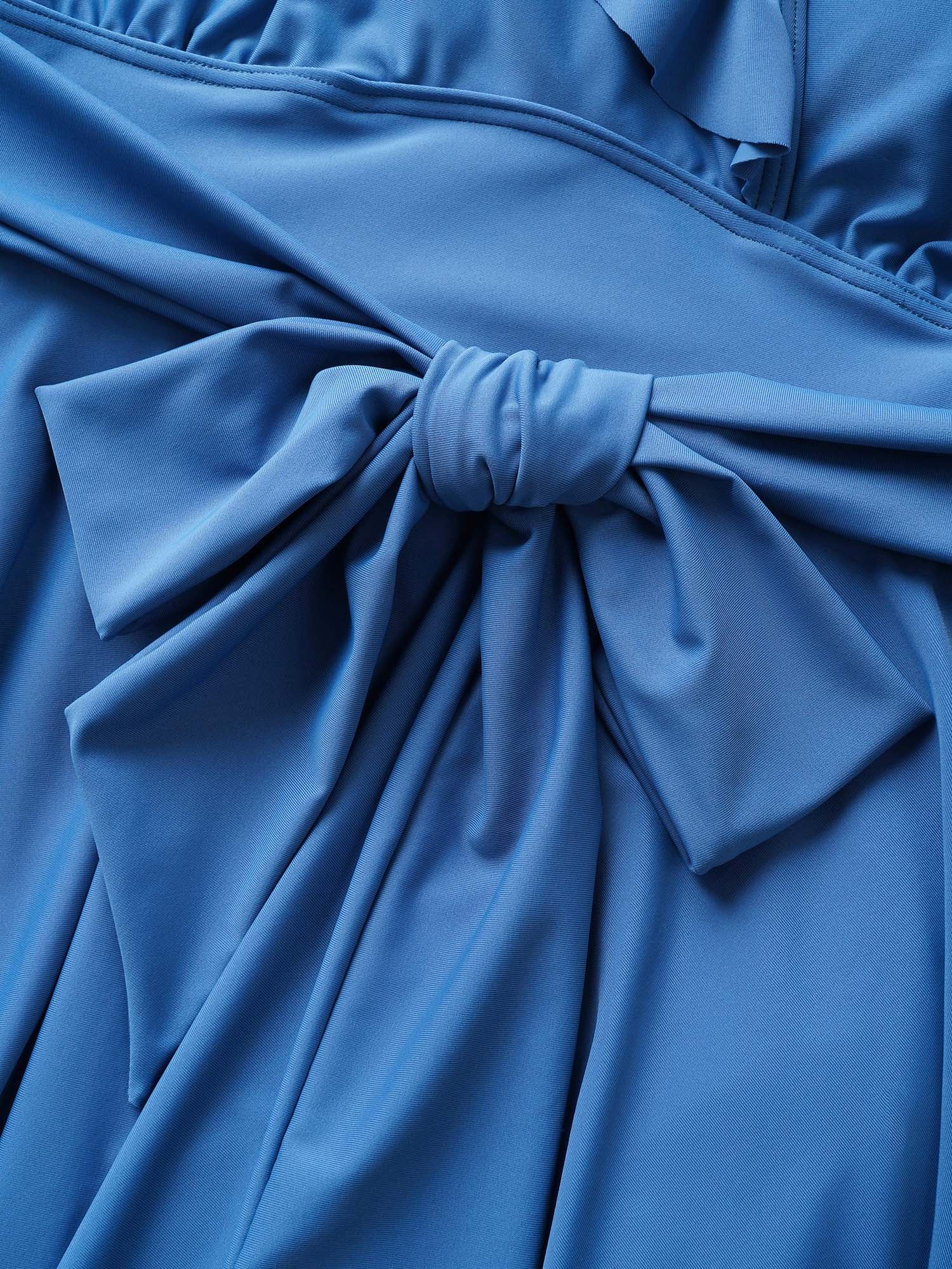 Solid Ruffle Trim Tie Knot Swim Dress - Image 5
