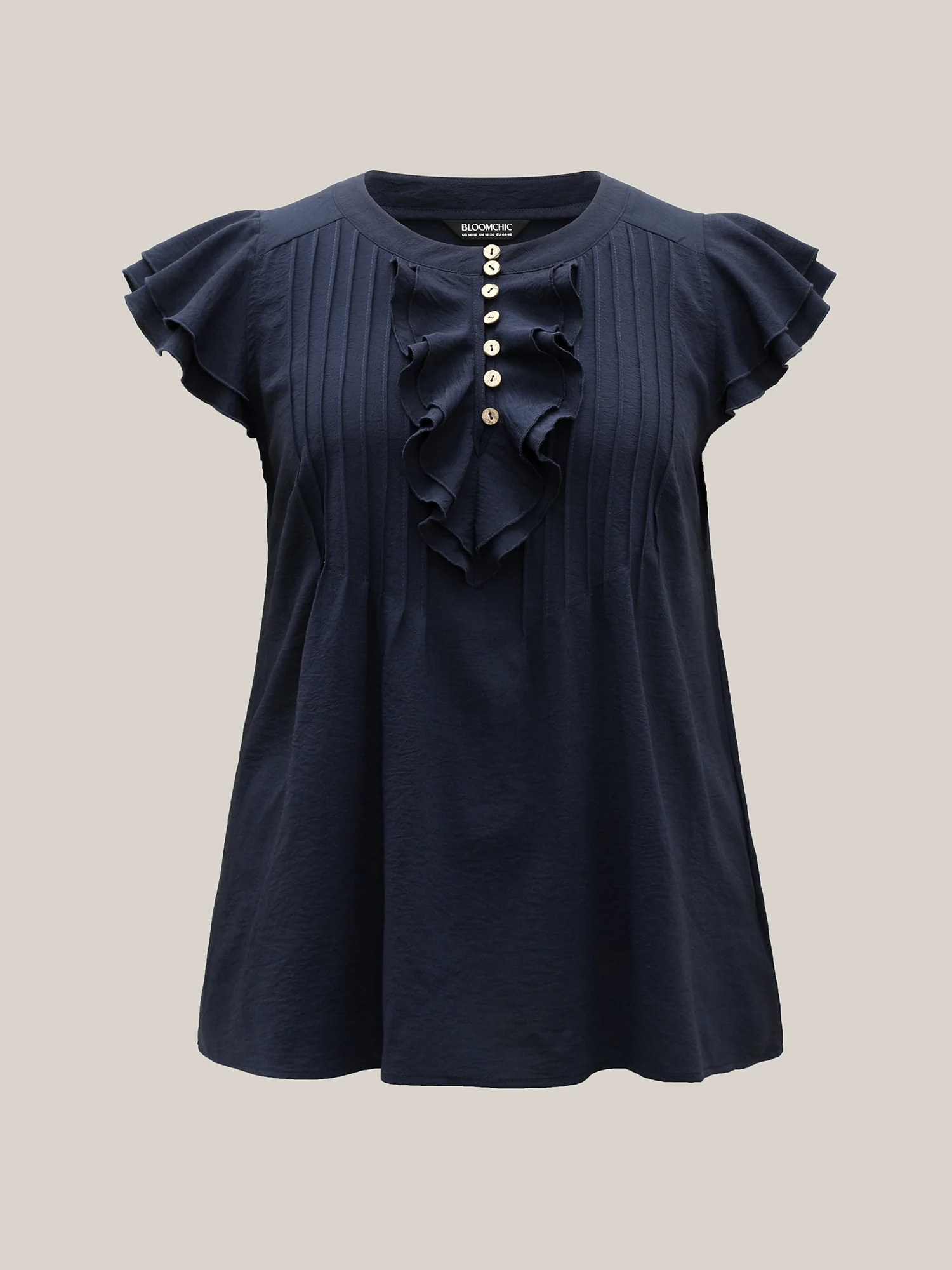 Solid Ruffle Trim Toothpick Pleat Blouse - Image 5