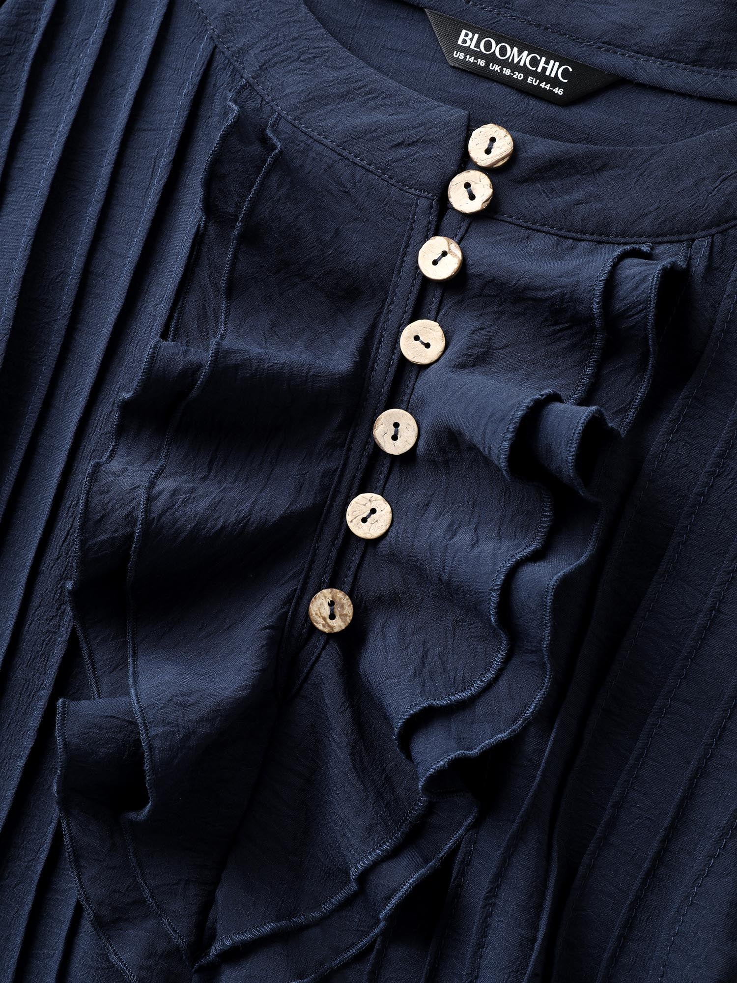 Solid Ruffle Trim Toothpick Pleat Blouse - Image 6