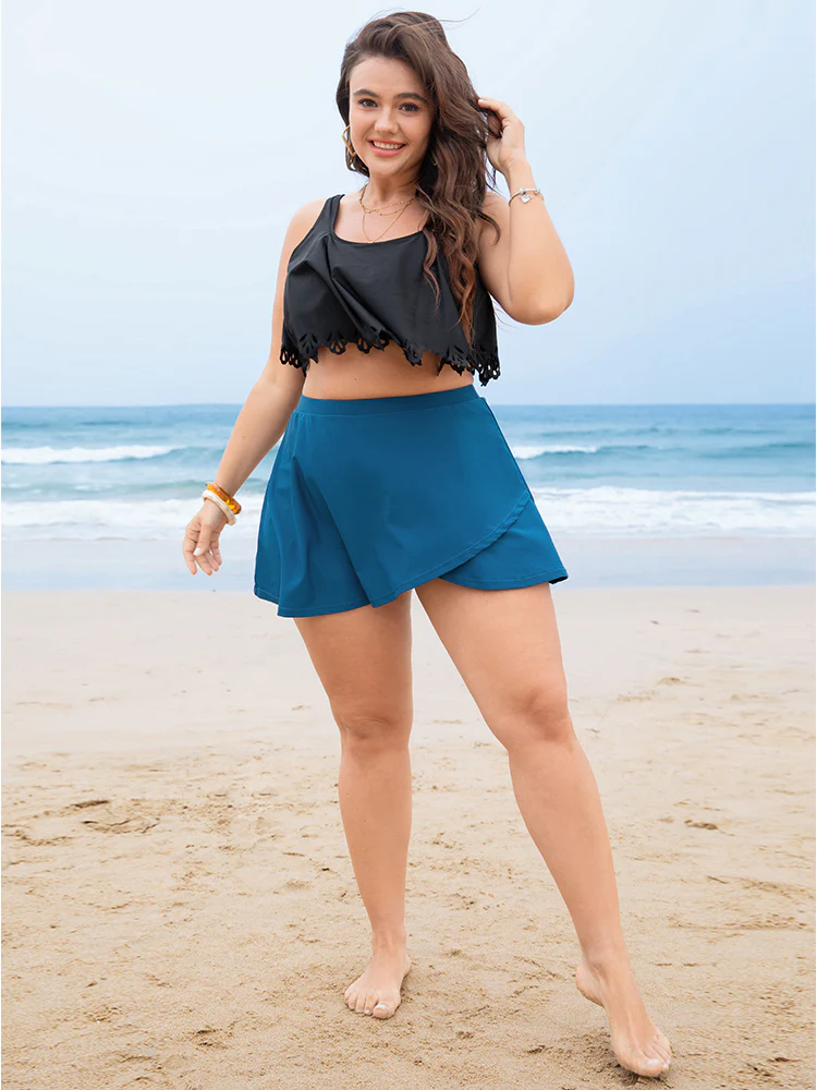 Solid Ruffle Wrap Hem Swim Skirt - Image 5