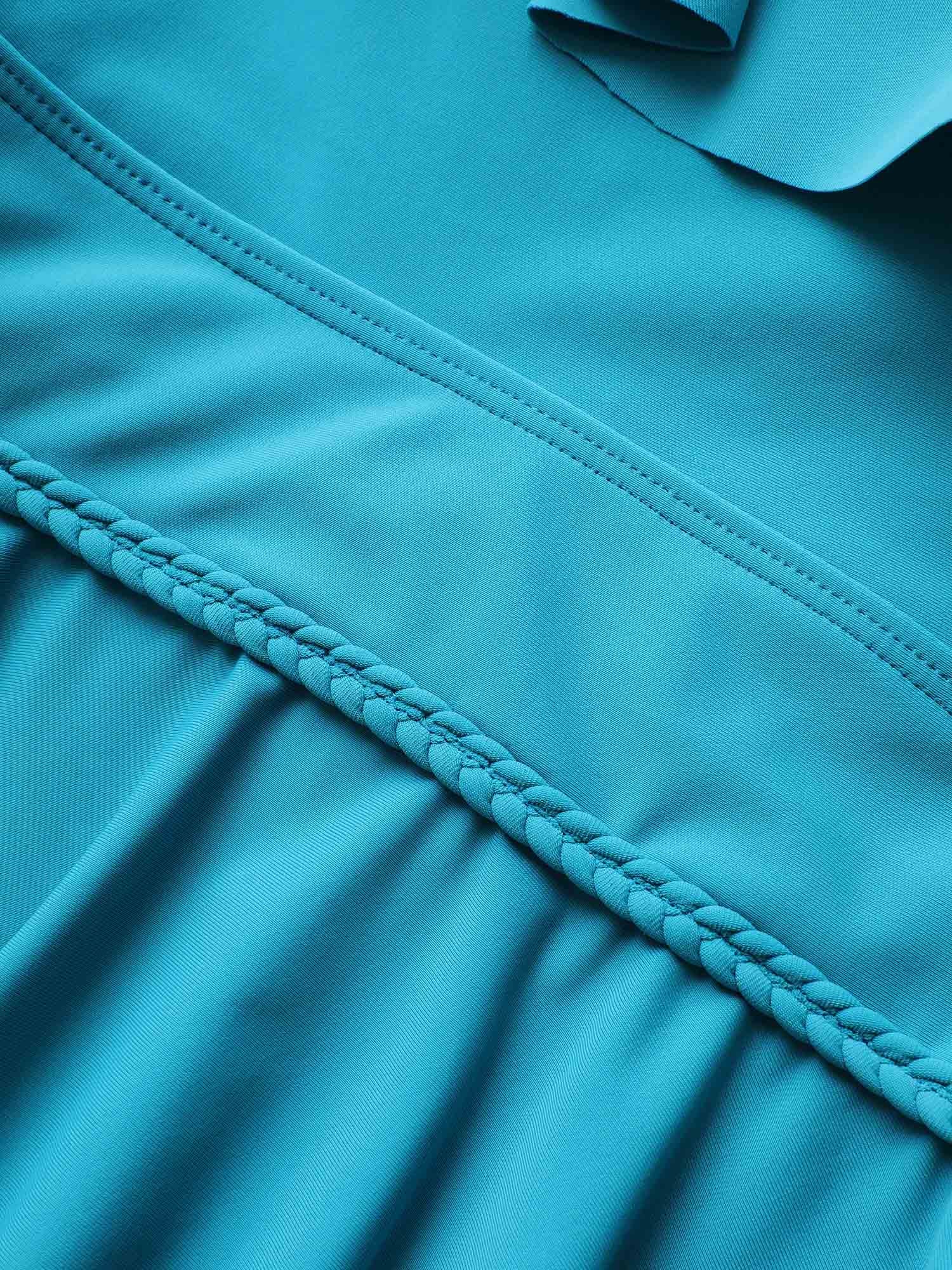 Solid Ruffles Trim Adjustable Straps Swim Dress - Image 6