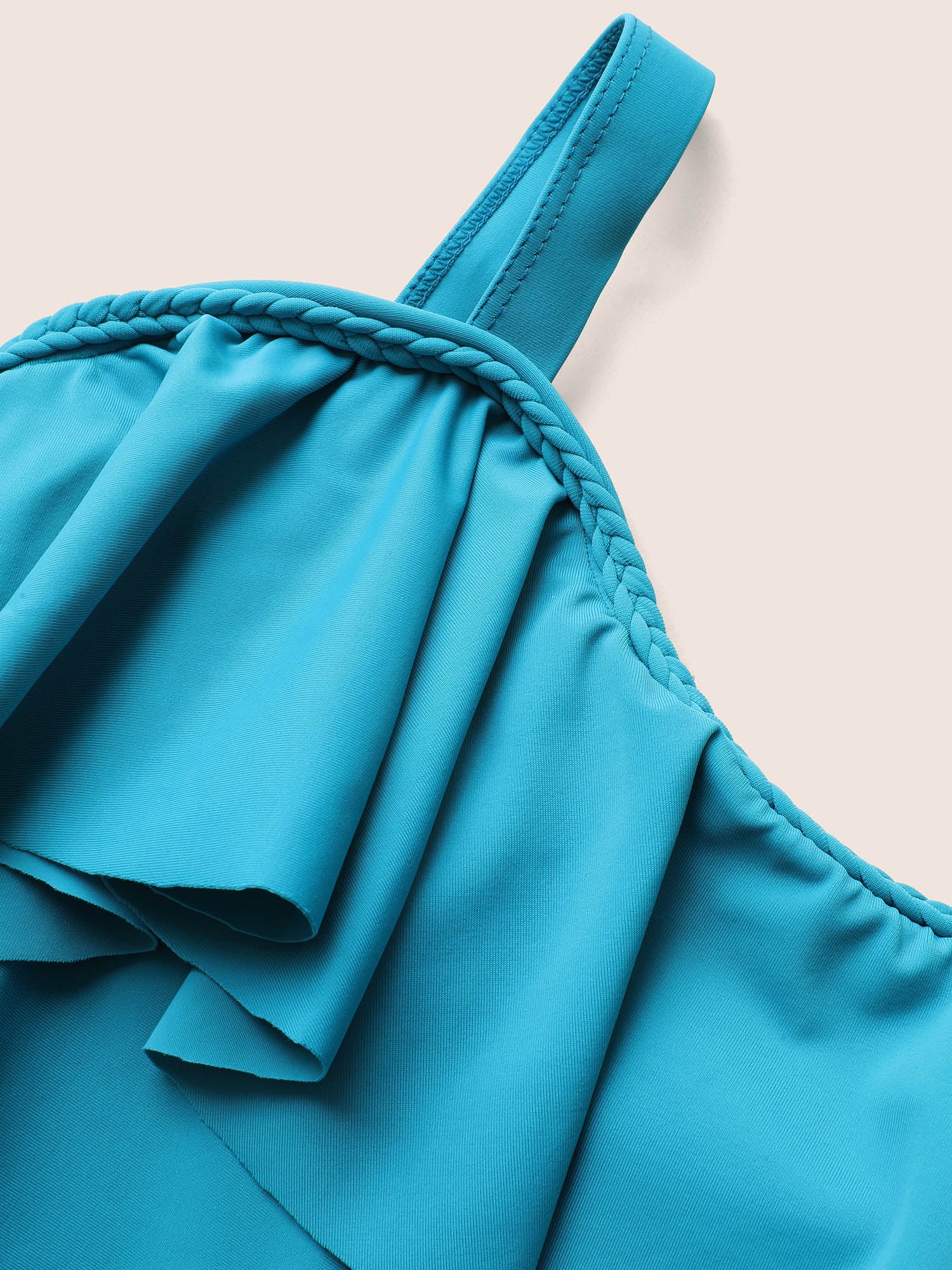 Solid Ruffles Trim Adjustable Straps Swim Dress - Image 7