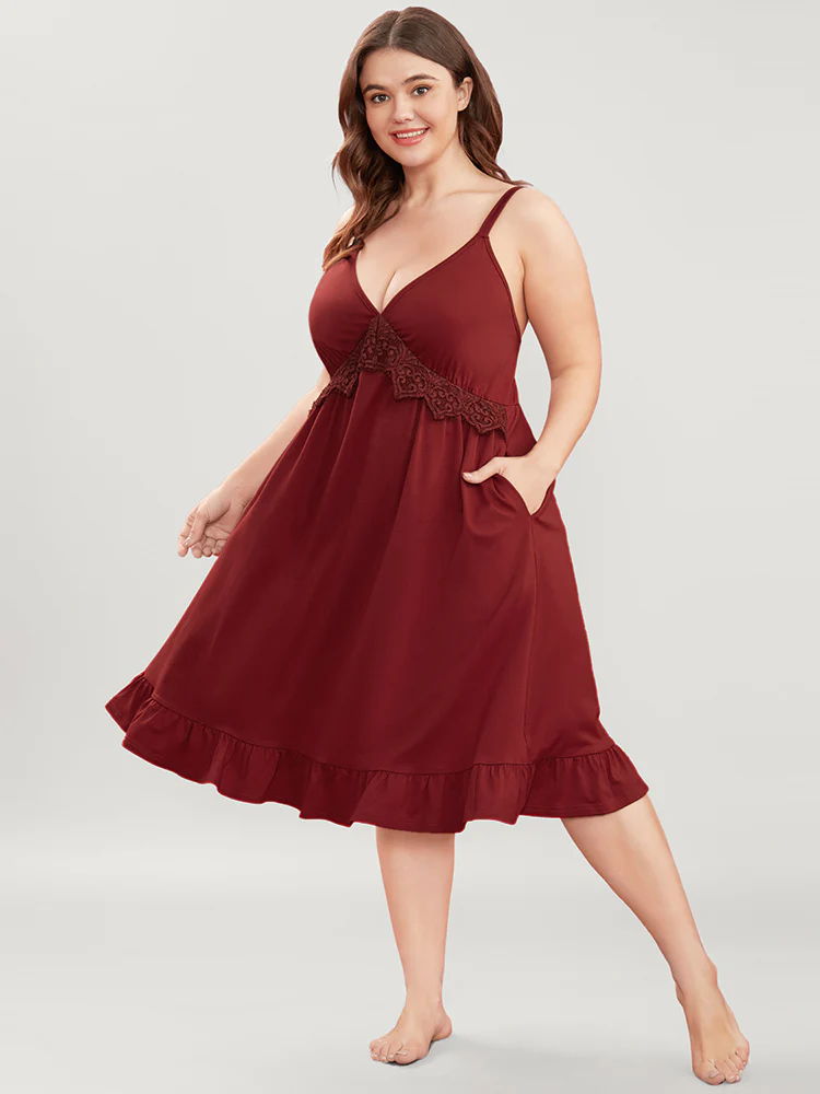 Romantic Ruffles Crochet Lace Pocket Nightgown - Image 2